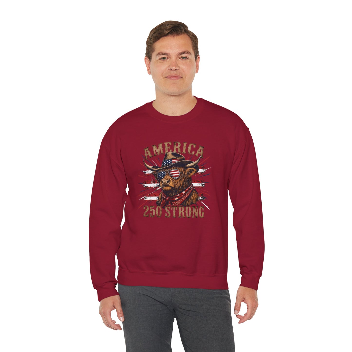 #250 America 250 Strong Patriotic Bull with American Flag Sweatshirt