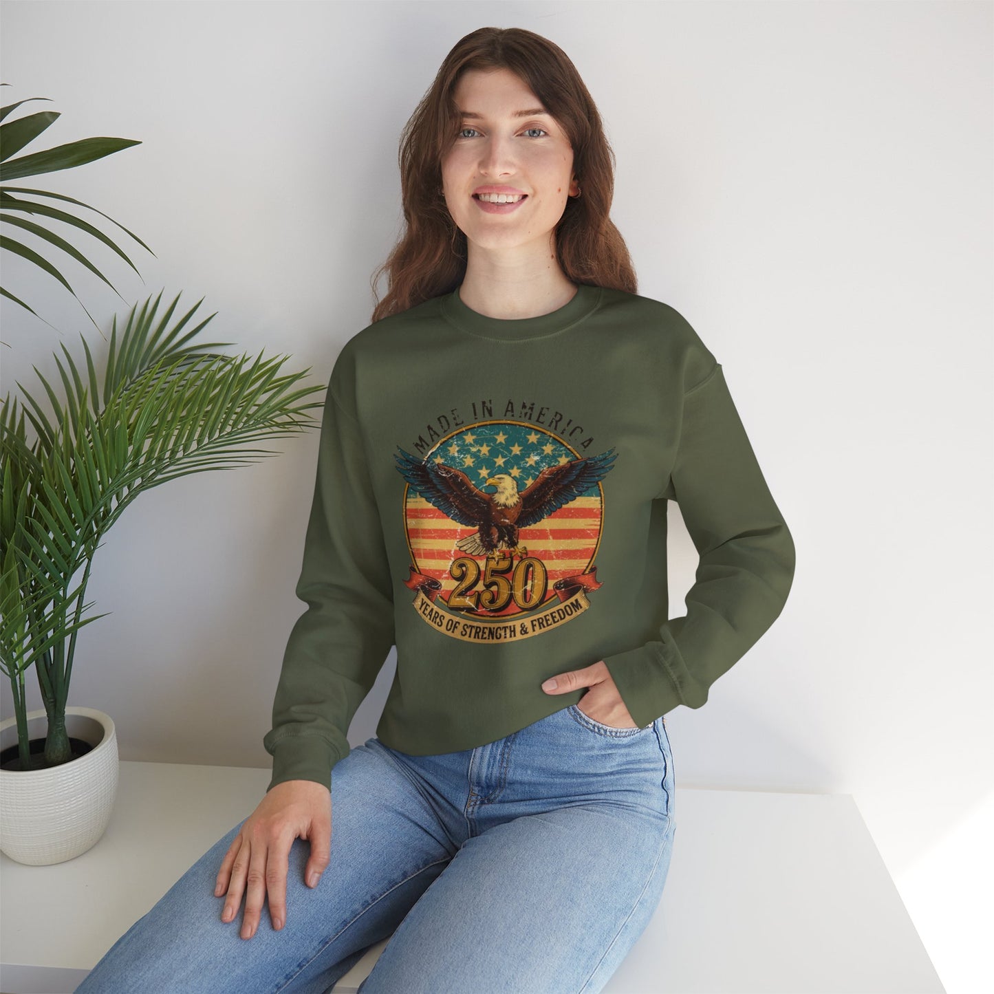 #250 Made in America Eagle 250th Anniversary Patriotic Crewneck Sweatshirt