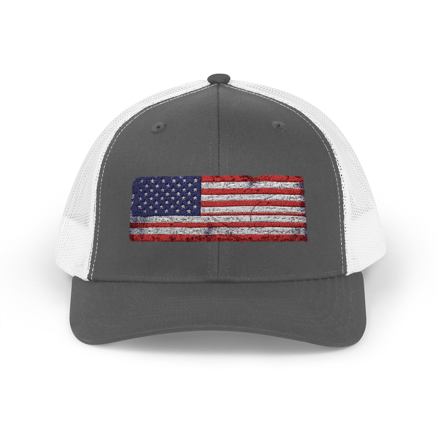 #250 Distressed American Flag Snapback Trucker Cap