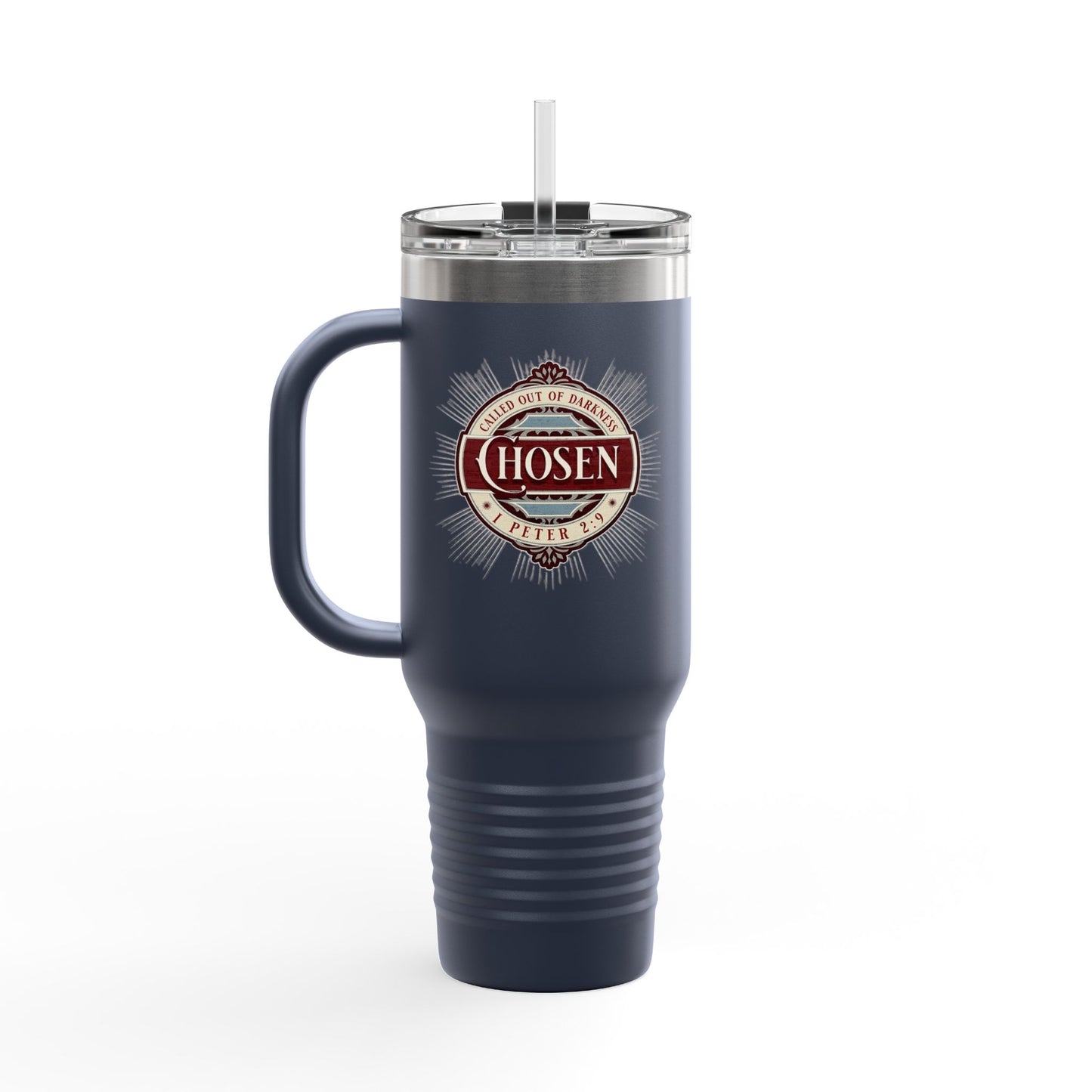 Chosen 40oz Insulated Travel Mug – "Called Out of Darkness" Faith Tumbler with Handle, Vacuum-Sealed
