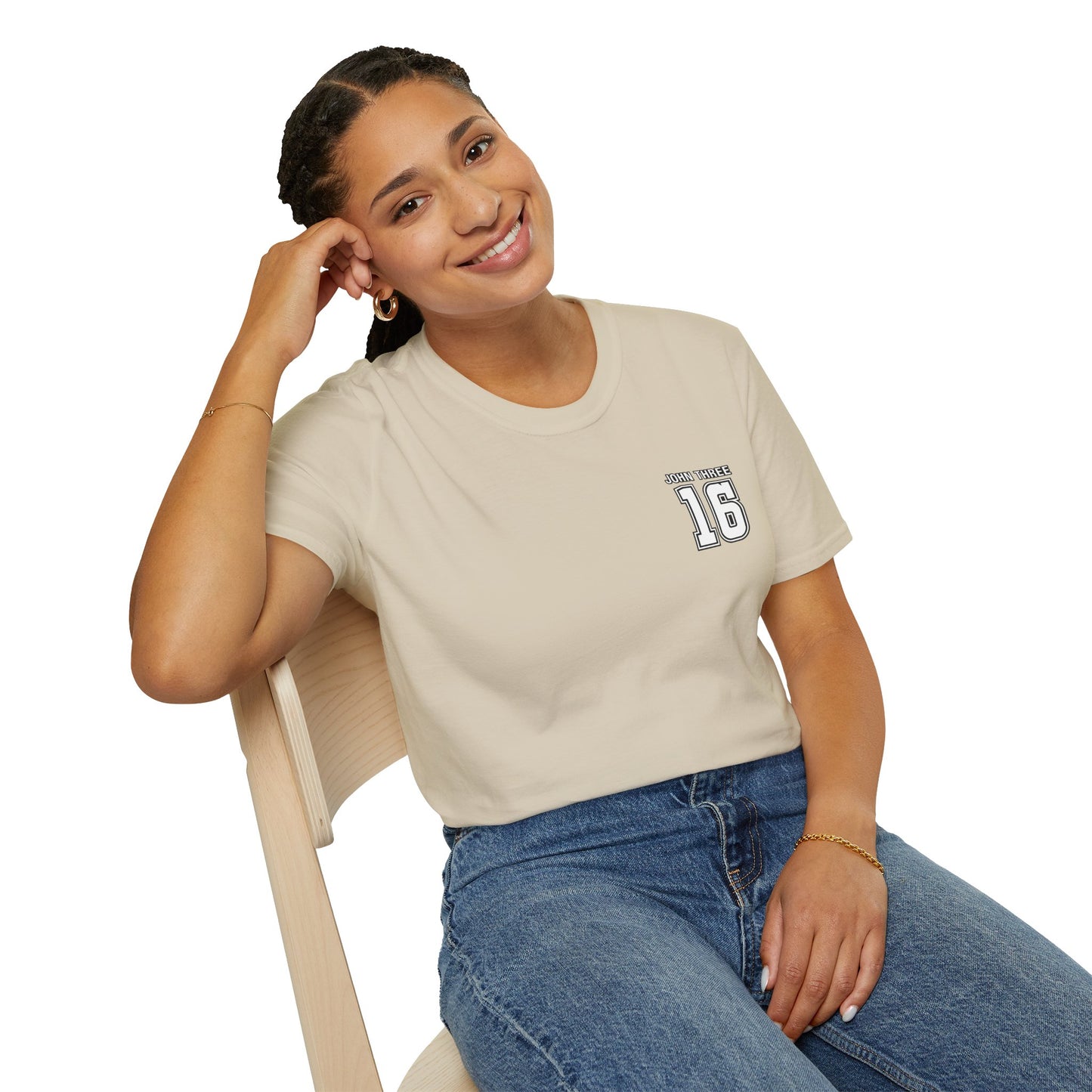 John Three 16 Chest and Back Jersey Print with Scripture Tee