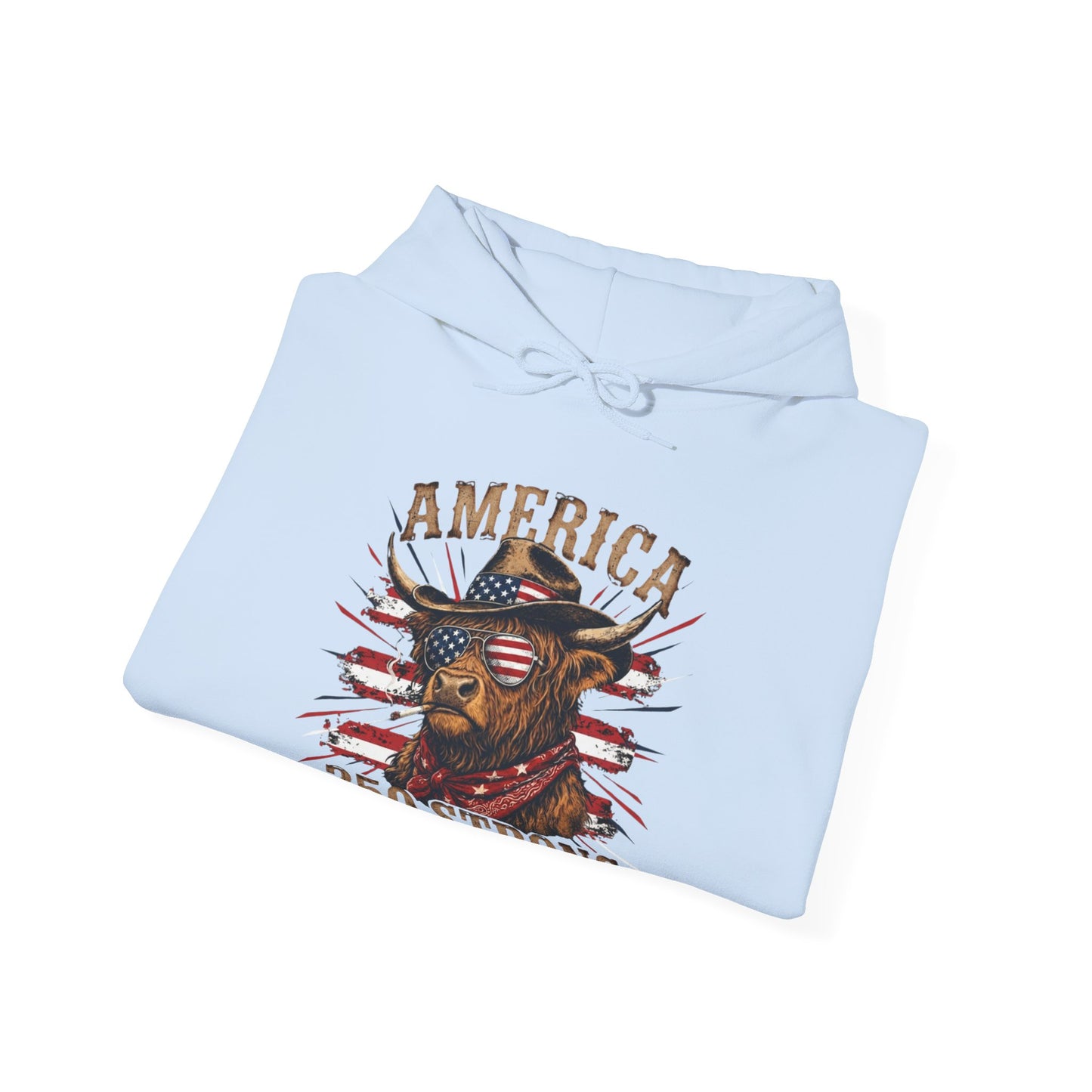 #250 America 250 Strong Patriotic Bull with American Flag Hoodie
