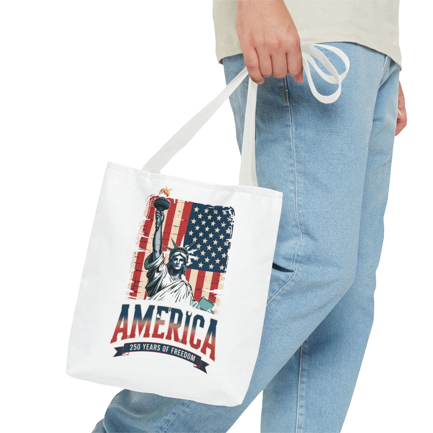 #250 Statue of Liberty American Flag 'America' Patriotic Independence Day Tote Bag
