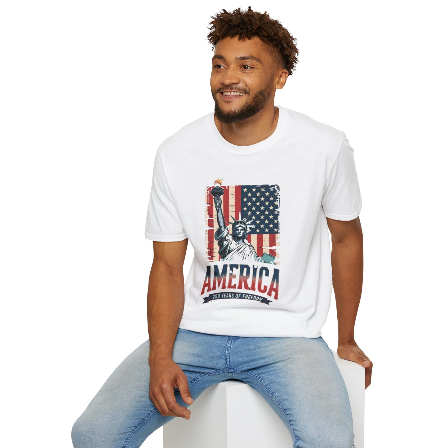 #250 Statue of Liberty American Flag 'America' Patriotic Independence Day T‑Shirt