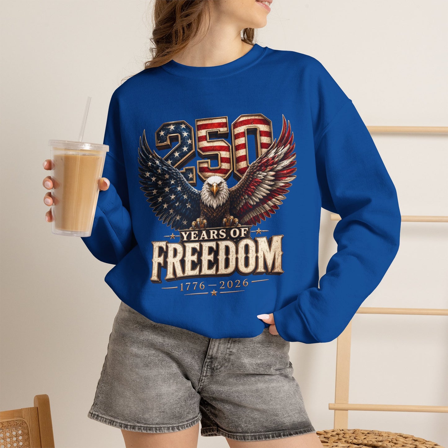 #250 250 Years of Freedom Eagle Patriotic American Flag Anniversary (1776–2026) Crewneck Sweatshirt