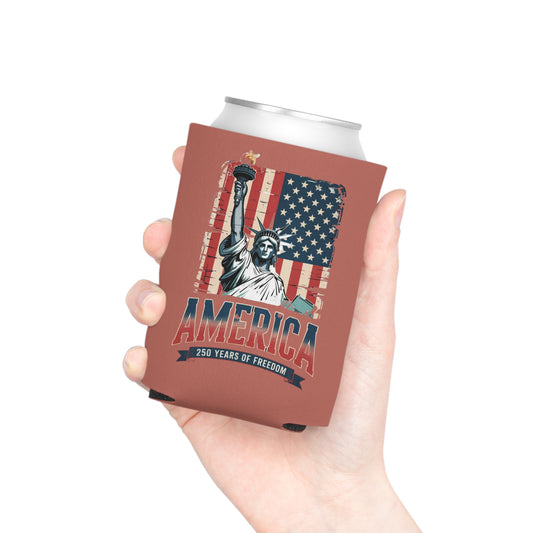 #250 Statue of Liberty American Flag 'America' Patriotic Independence Day Can Cooler - Beverage Koozie
