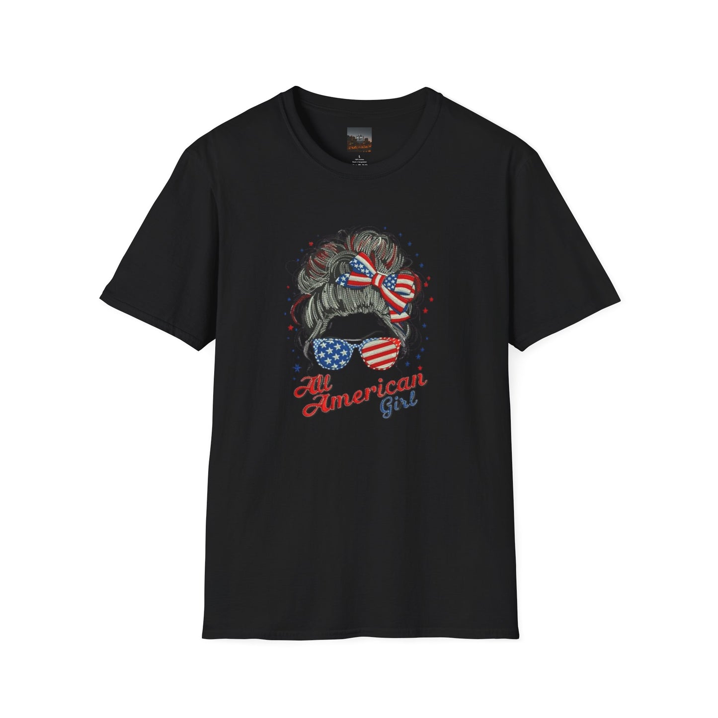 #250 "All American Girl" Patriotic Messy Bun T-Shirt