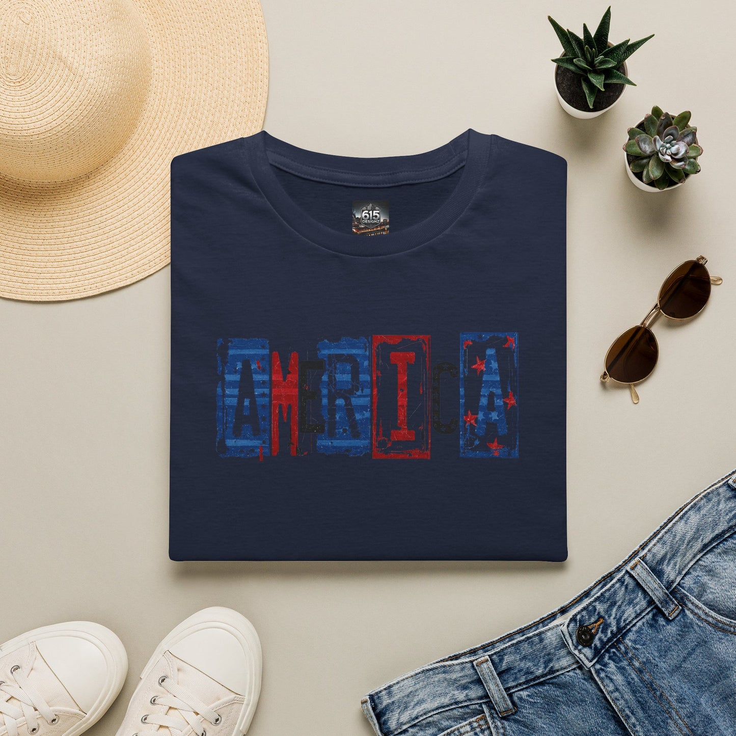 #250 America Retro Block Text Patriotic T-Shirt