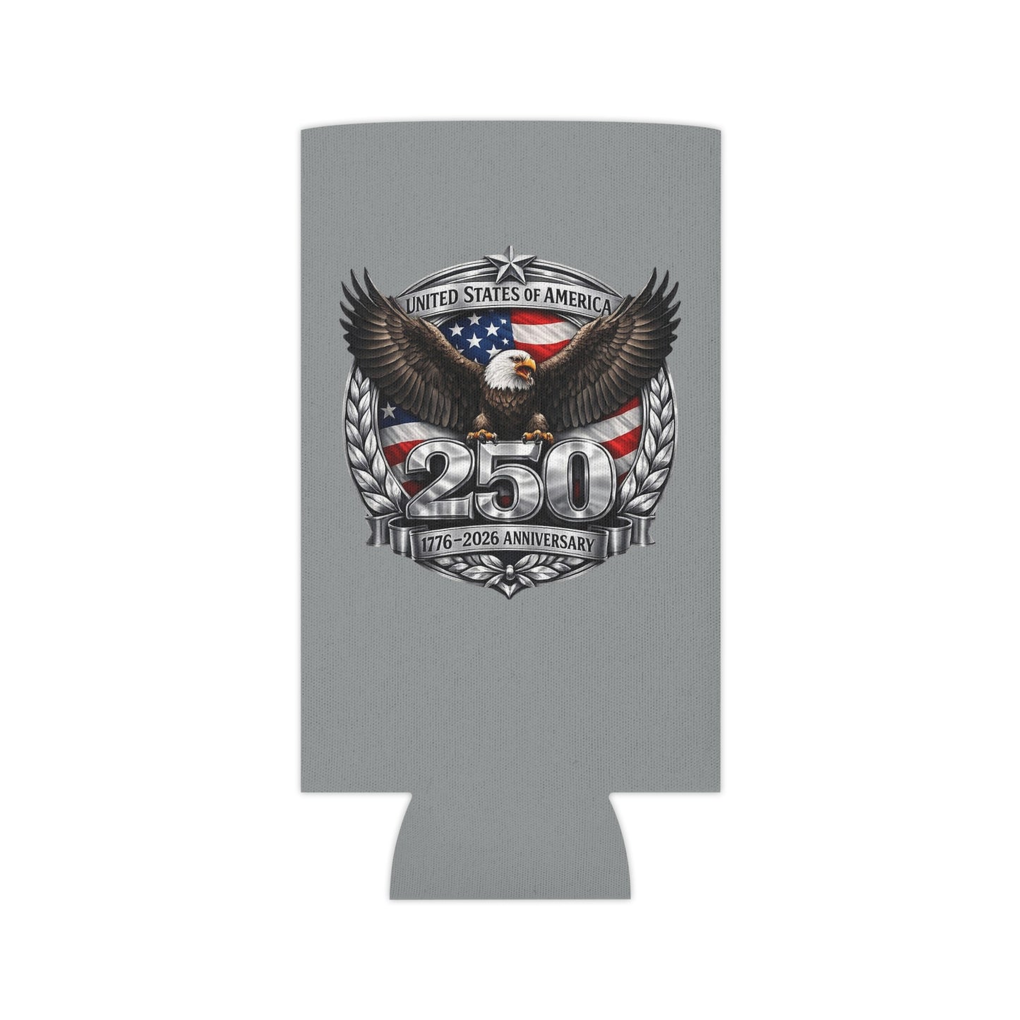 #250 Patriotic Bald Eagle 250 United States Emblem Can Cooler - Beverage Koozie