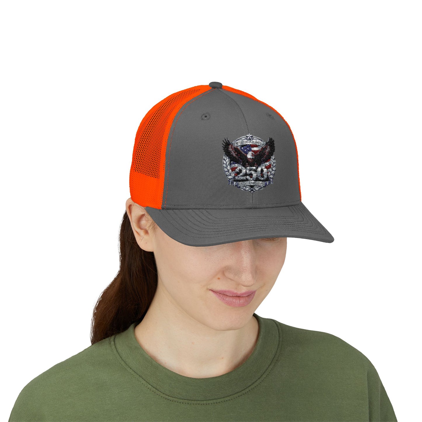 #250 Patriotic Bald Eagle 250 United States Emblem Snapback Trucker Cap