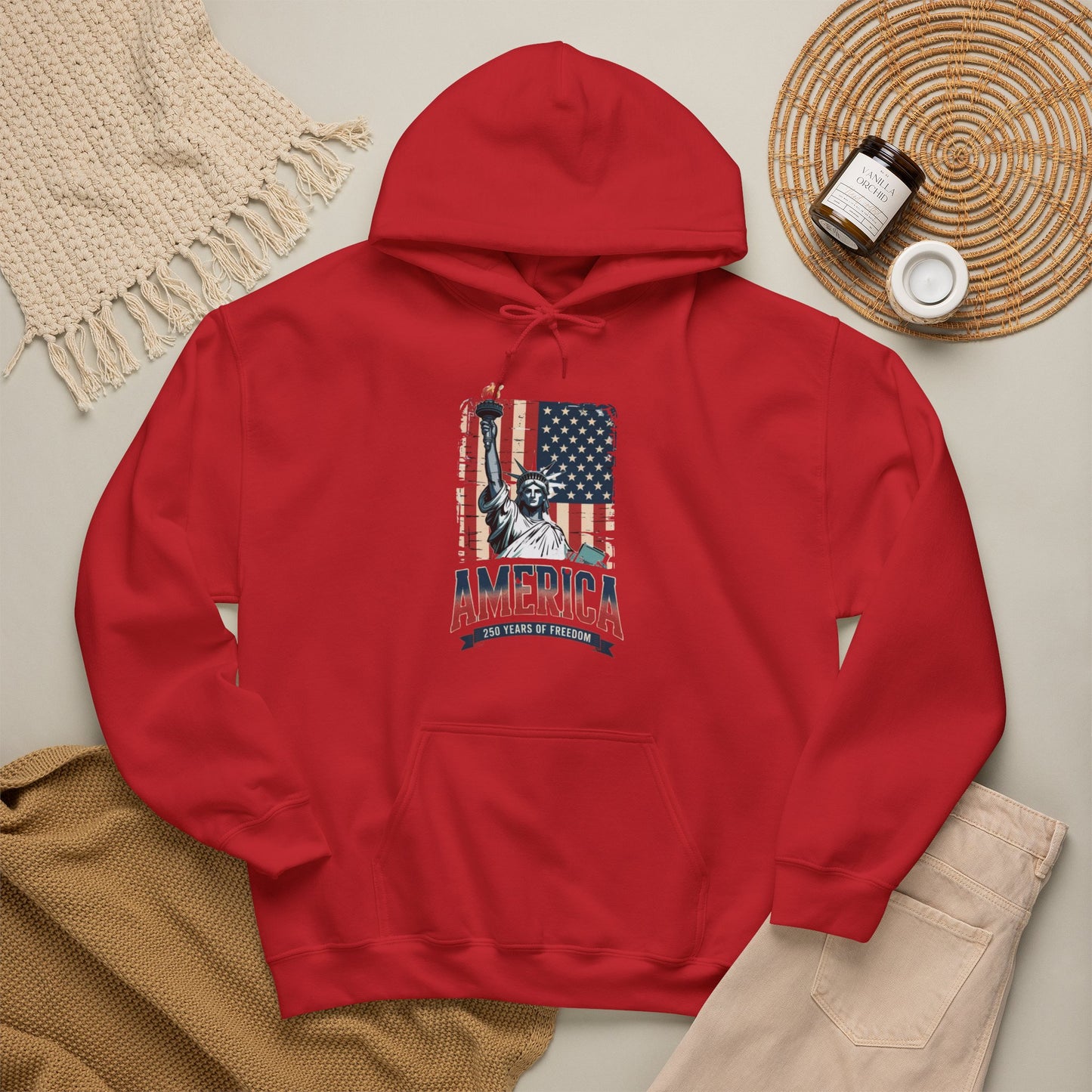 #250 Statue of Liberty American Flag 'America' Patriotic Independence Day Hoodie