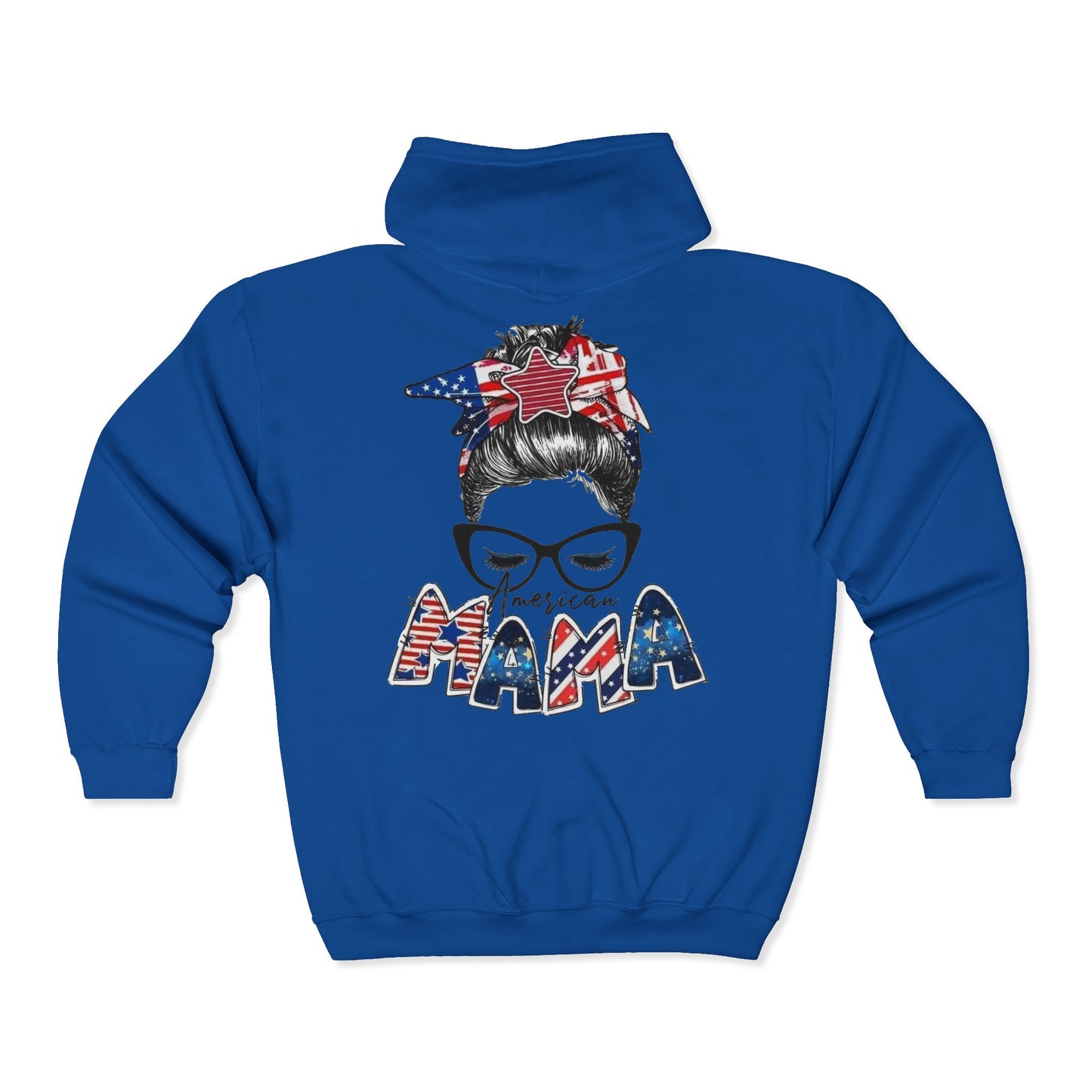 #250 Mama USA Flag Messy Bun Zip Hoodie