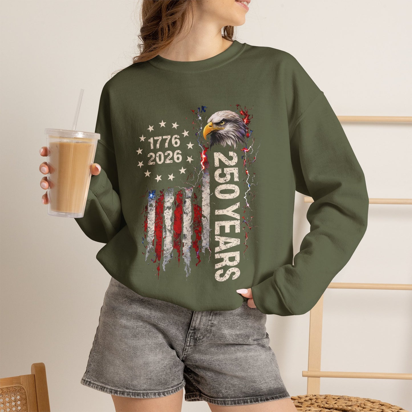 #250 1776-2026 250 Years USA Bicentennial Eagle Crewneck Sweatshirt