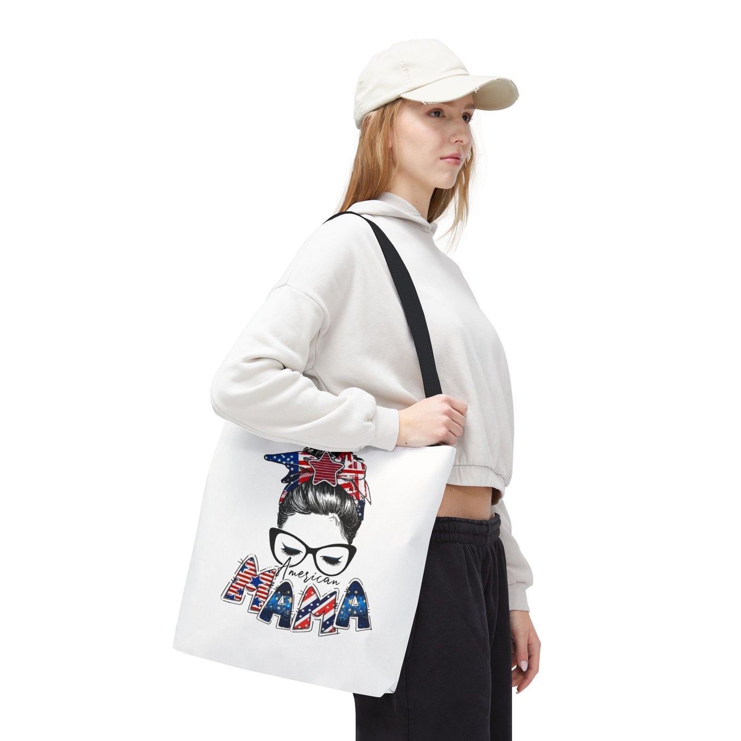 #250 Mama USA Flag Messy Bun Tote Bag