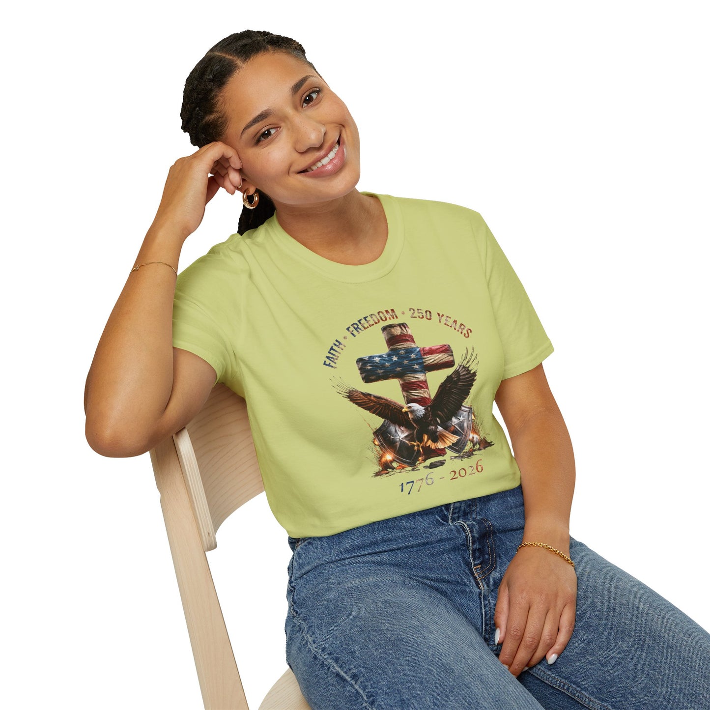 #250 Faith • Freedom 250 Years American Flag Cross & Eagle 1776-2026 T-Shirt