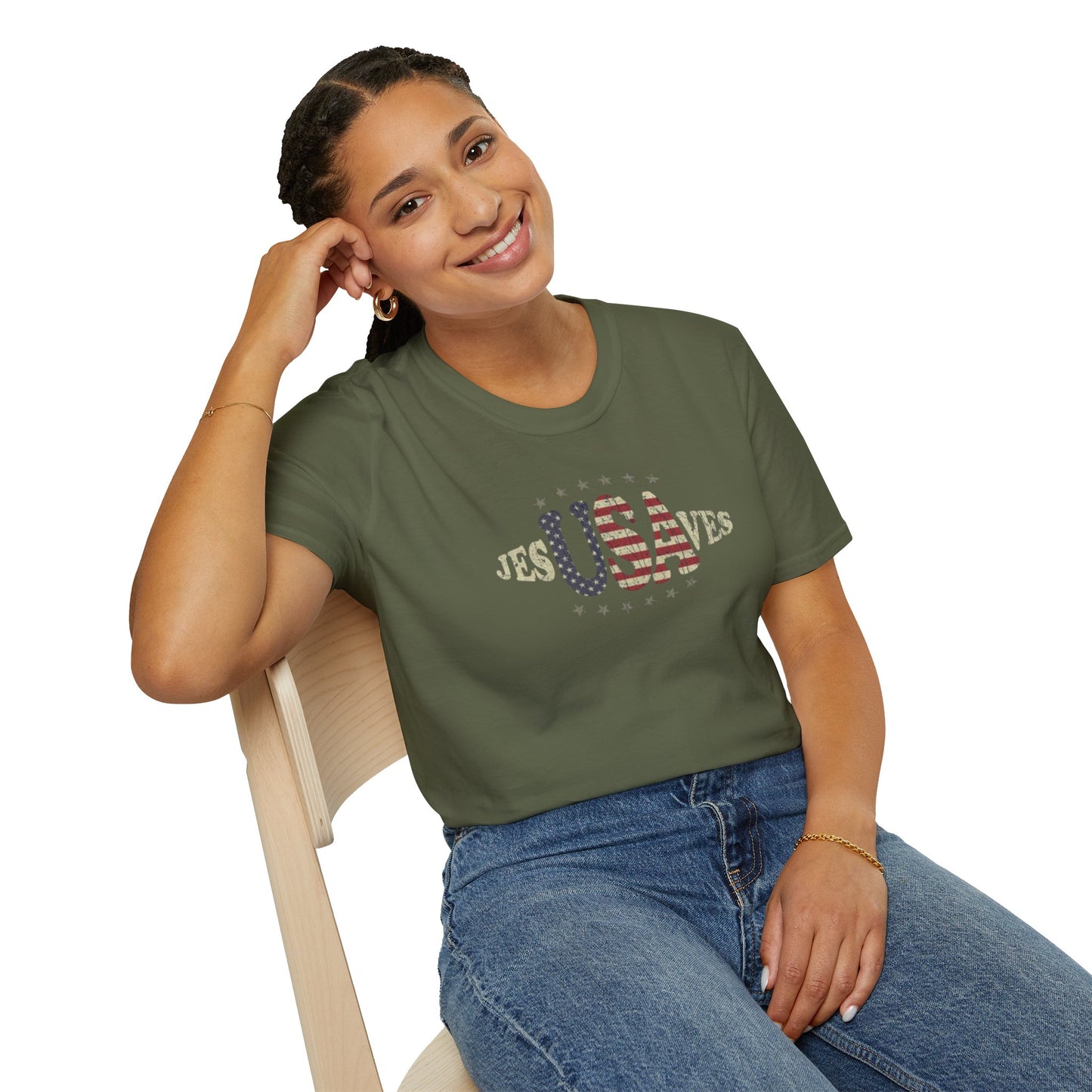 JesUSAves Patriotic T-Shirt — American Flag Christian Faith Tee