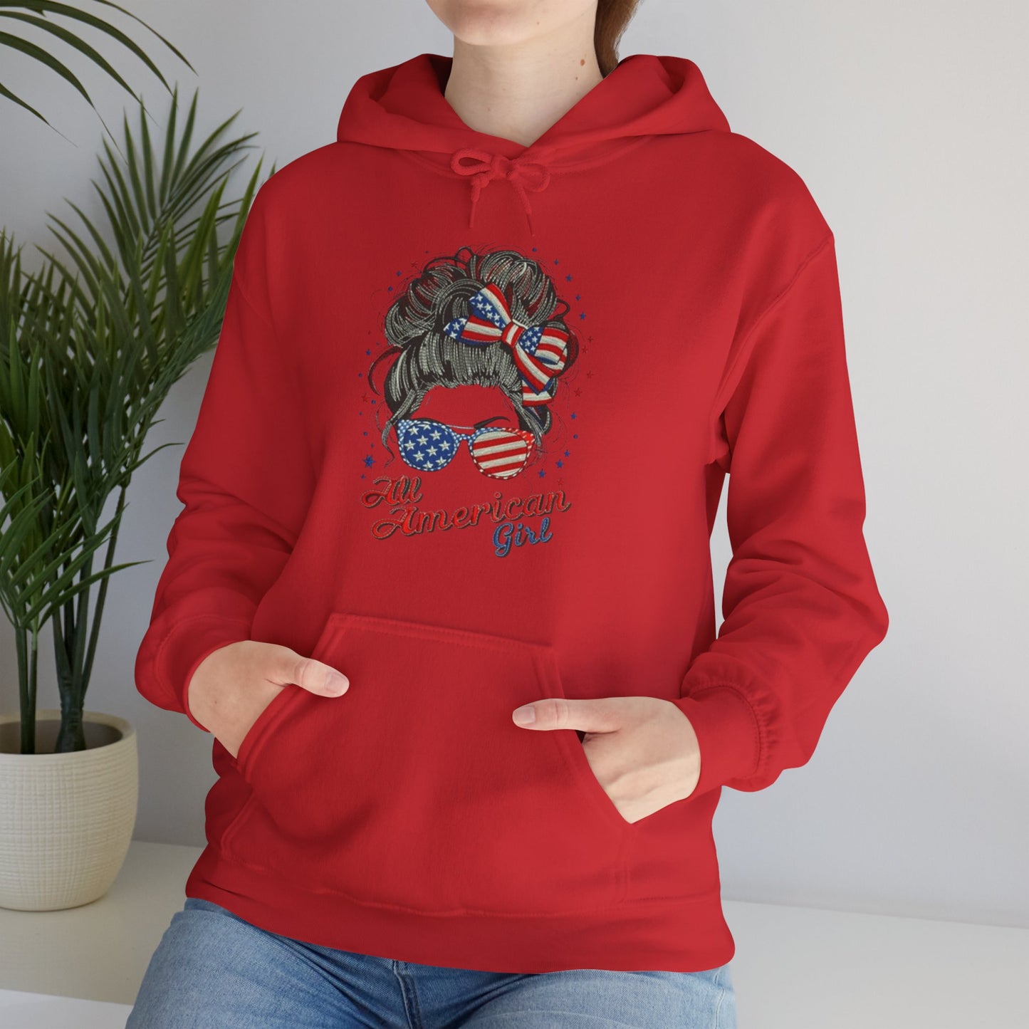 #250 "All American Girl" Patriotic Messy Bun Hoodie