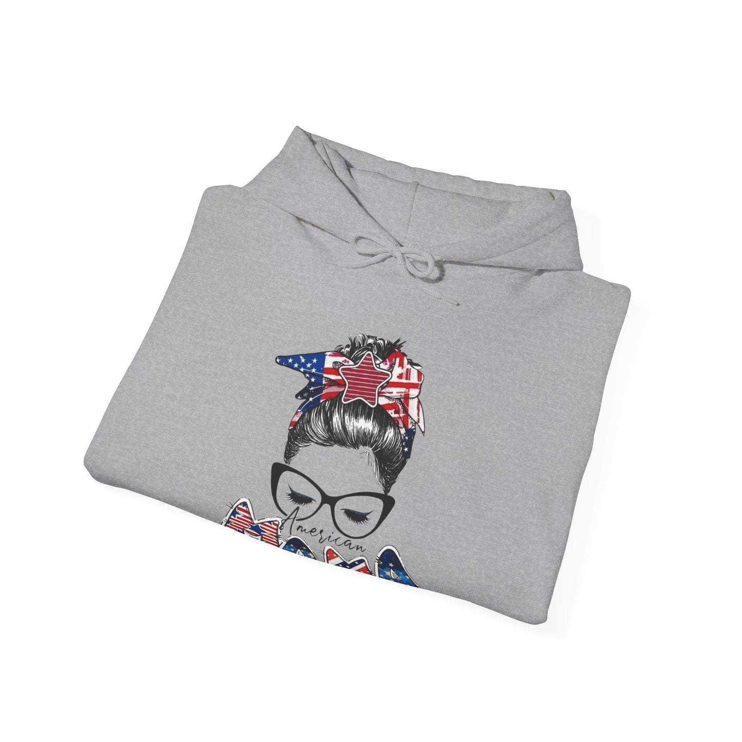 #250 Mama USA Flag Messy Bun Hoodie