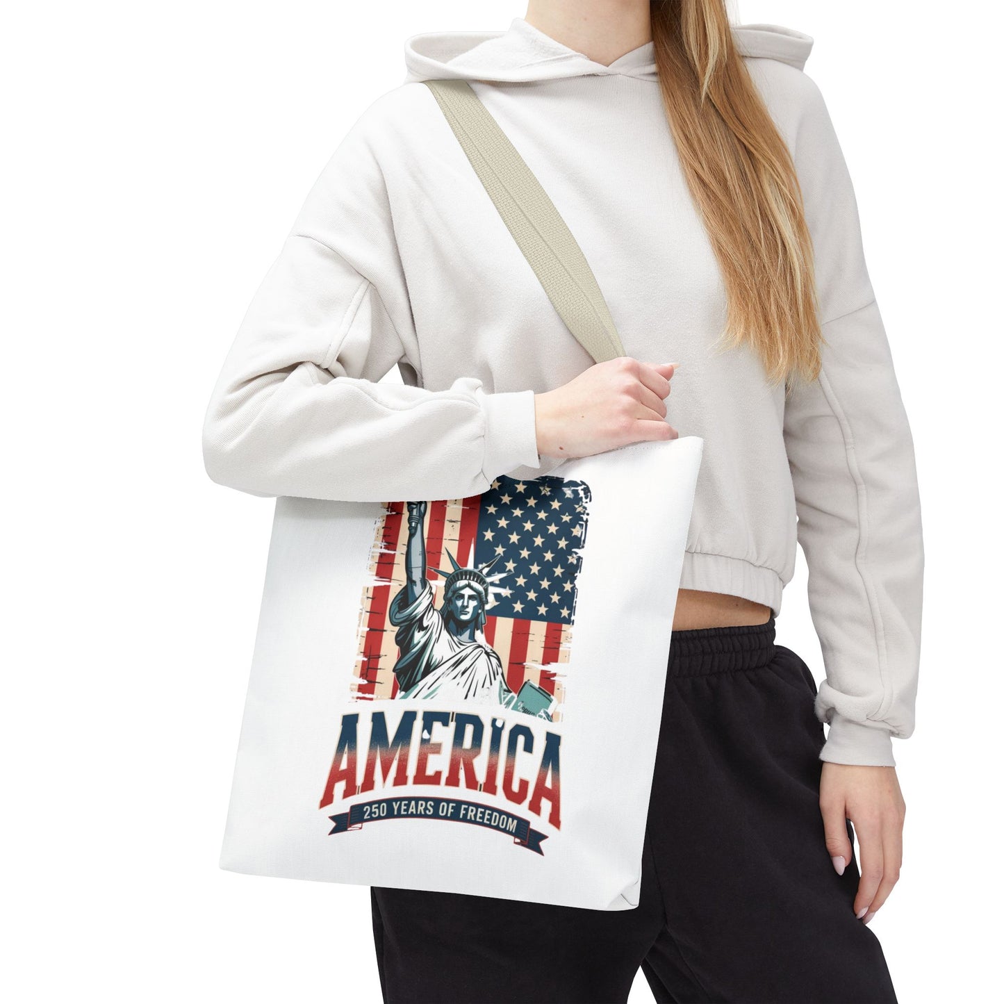 #250 Statue of Liberty American Flag 'America' Patriotic Independence Day Tote Bag
