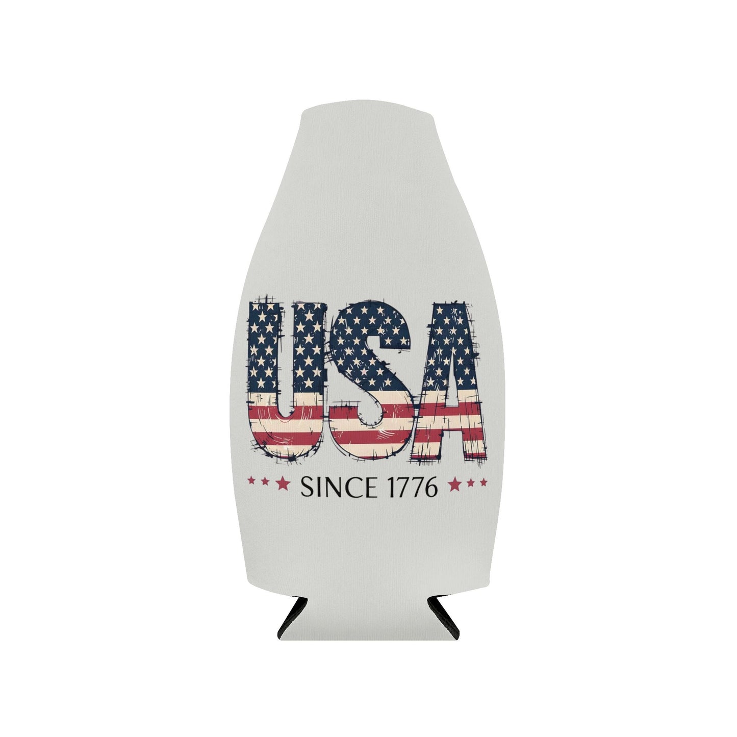 #250 USA Flag "USA Since 1776" Patriotic Zip-Up Bottle Cooler Sleeve Koozie