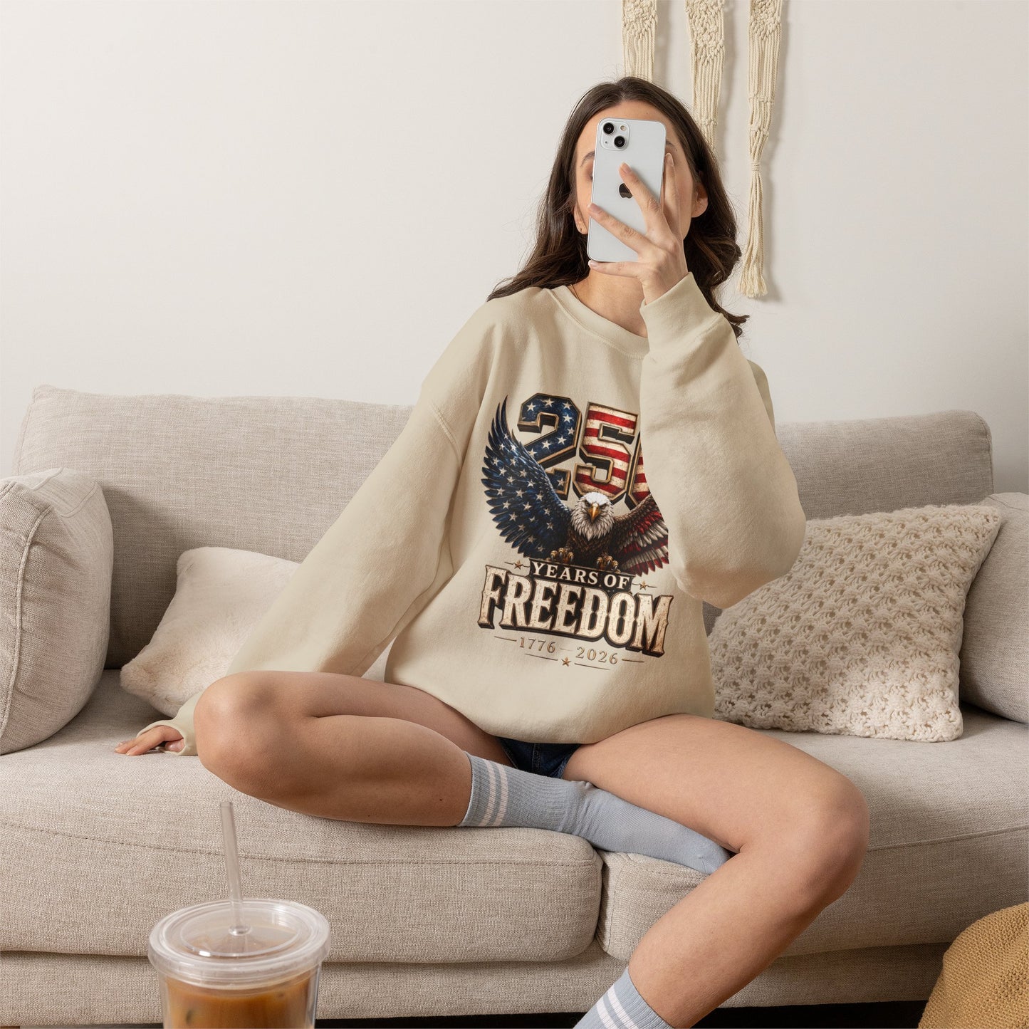#250 250 Years of Freedom Eagle Patriotic American Flag Anniversary (1776–2026) Crewneck Sweatshirt