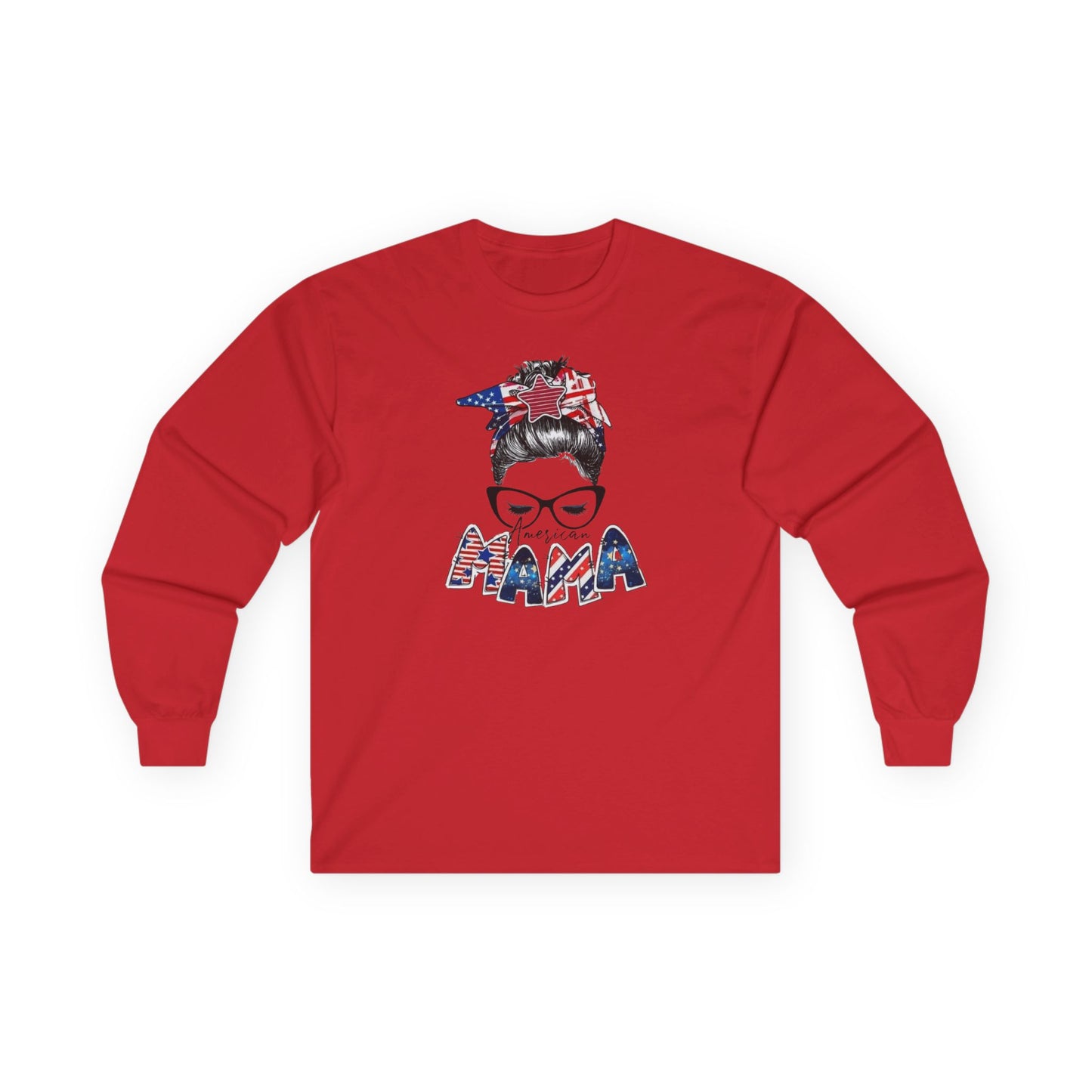 #250 Mama USA Flag Messy Bunn Long Sleeve Tee