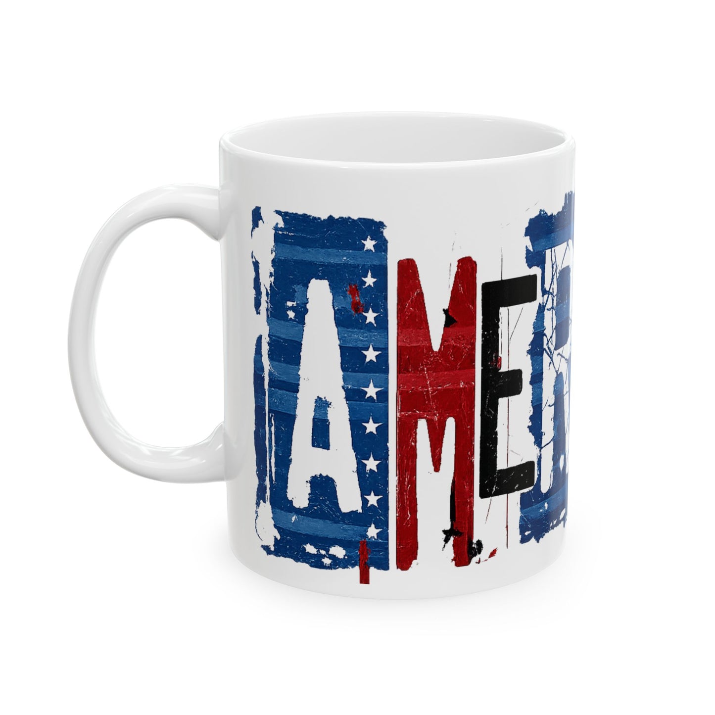 #250 America Retro Block Text Liberty Patriotic Ceramic Mug 15oz