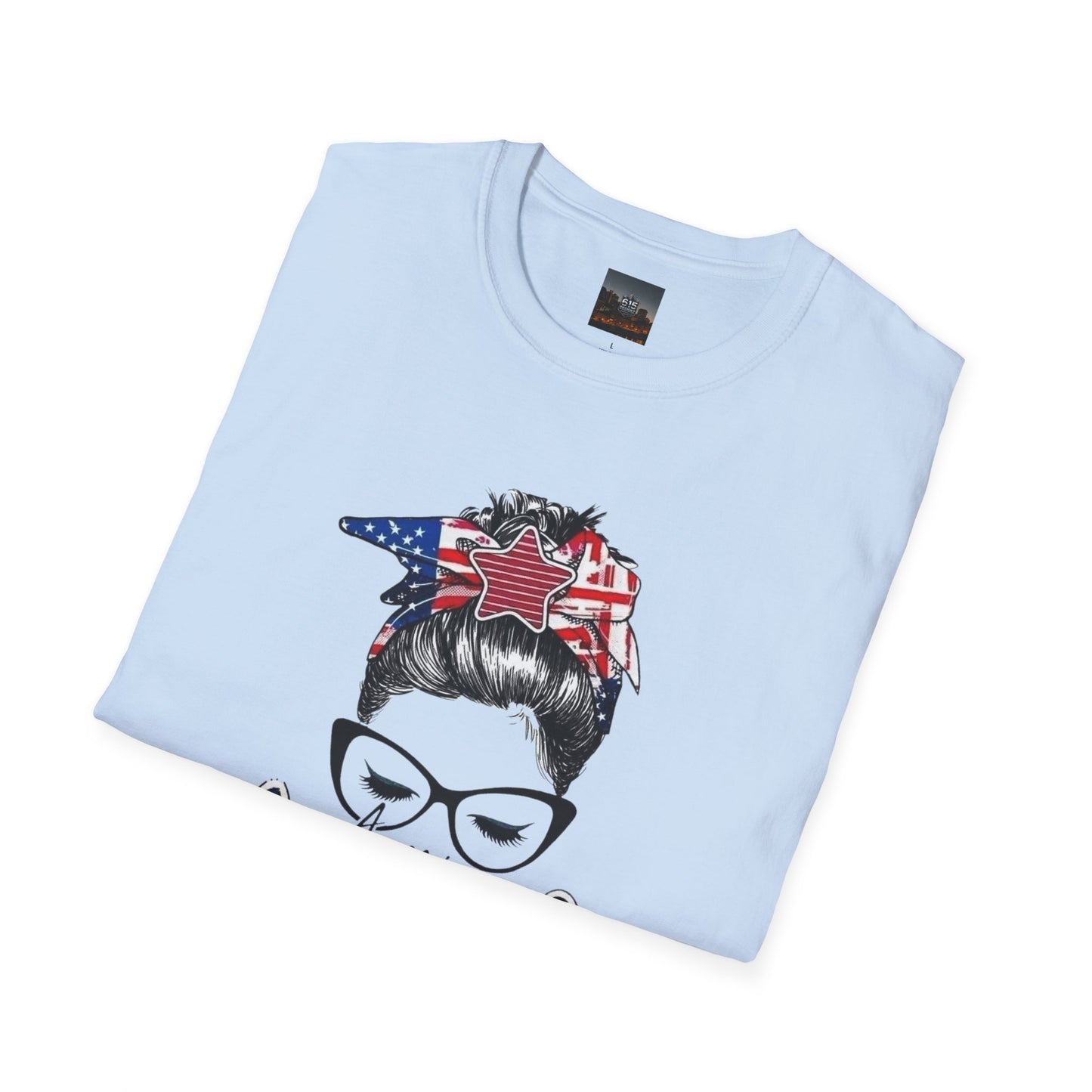 Mama USA Flag Messy Bun T-Shirt