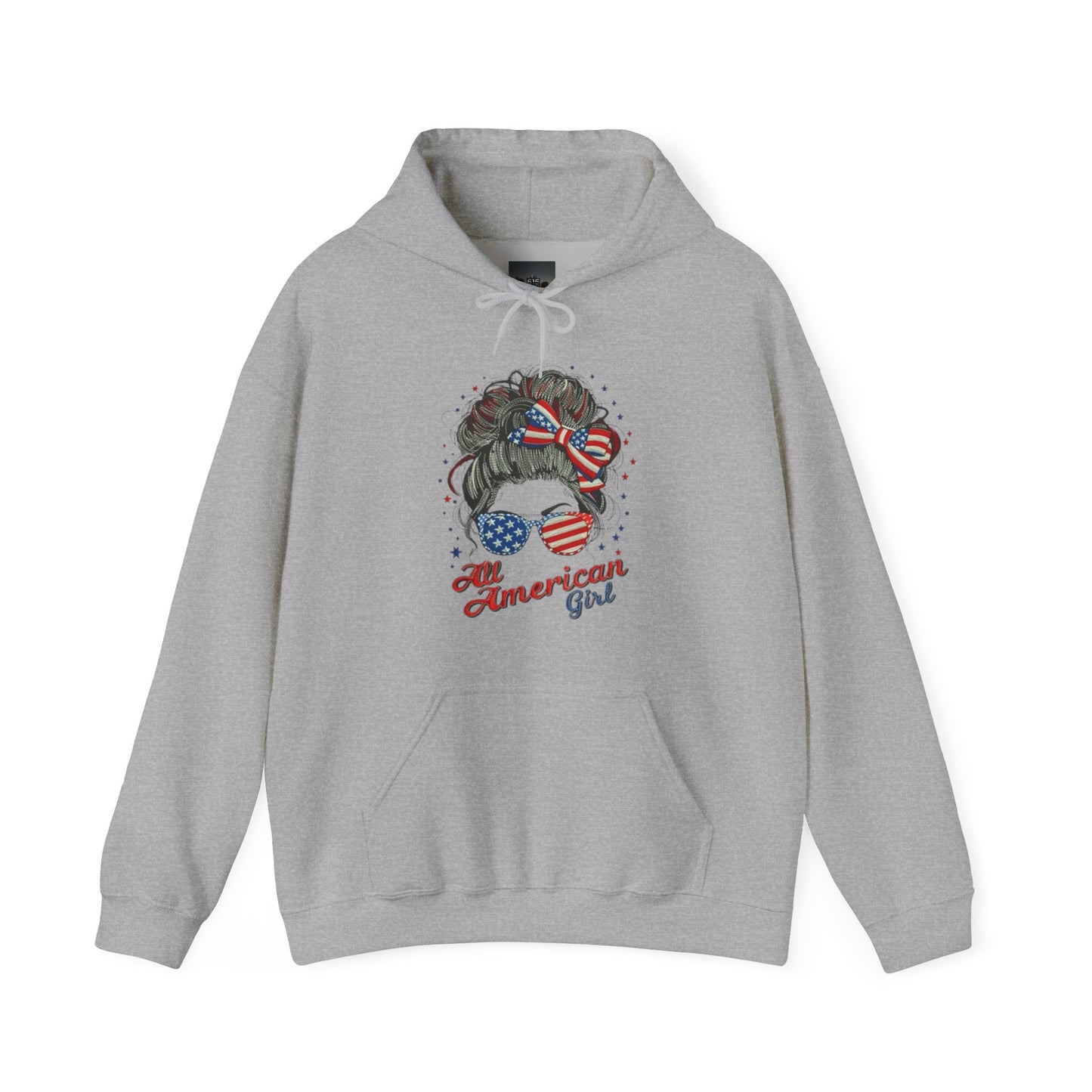#250 "All American Girl" Patriotic Messy Bun Hoodie