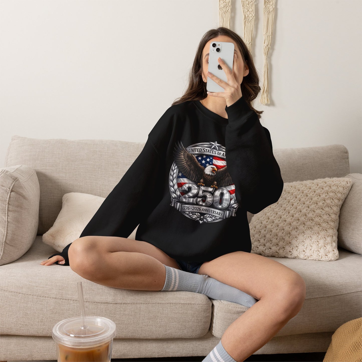 #250 Patriotic Bald Eagle 250 United States Emblem Crewneck Sweatshirt