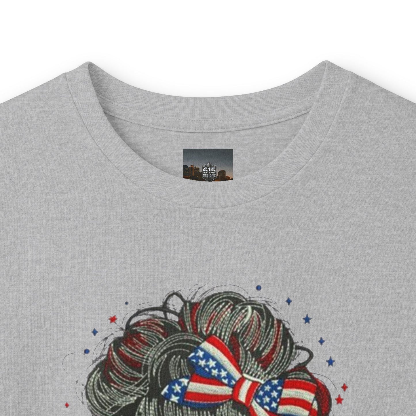 #250 "All American Girl" Patriotic Messy Bun Long Sleeve Tee