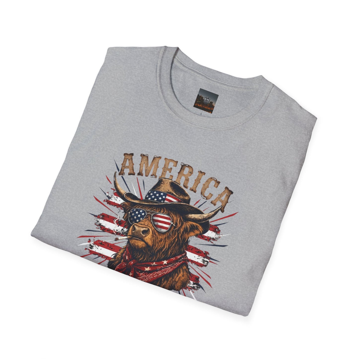 #250 America 250 Strong Patriotic Bull with American Flag T-Shirt