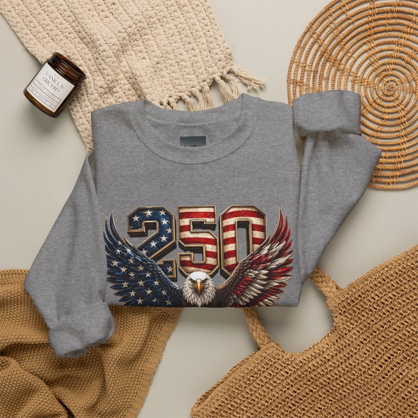 #250 250 Years of Freedom Eagle Patriotic American Flag Anniversary (1776–2026) Crewneck Sweatshirt