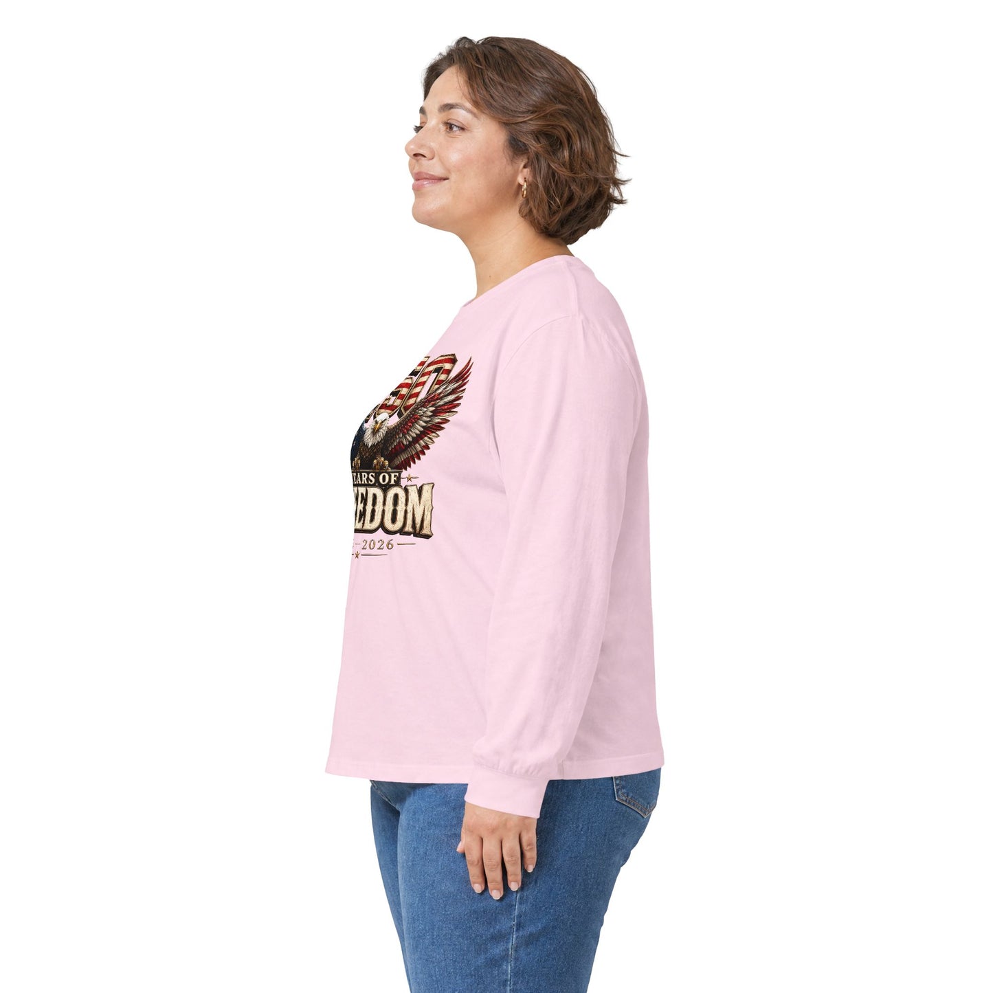 #250 250 Years of Freedom Eagle Patriotic American Flag Anniversary (1776–2026) Long Sleeve Tee
