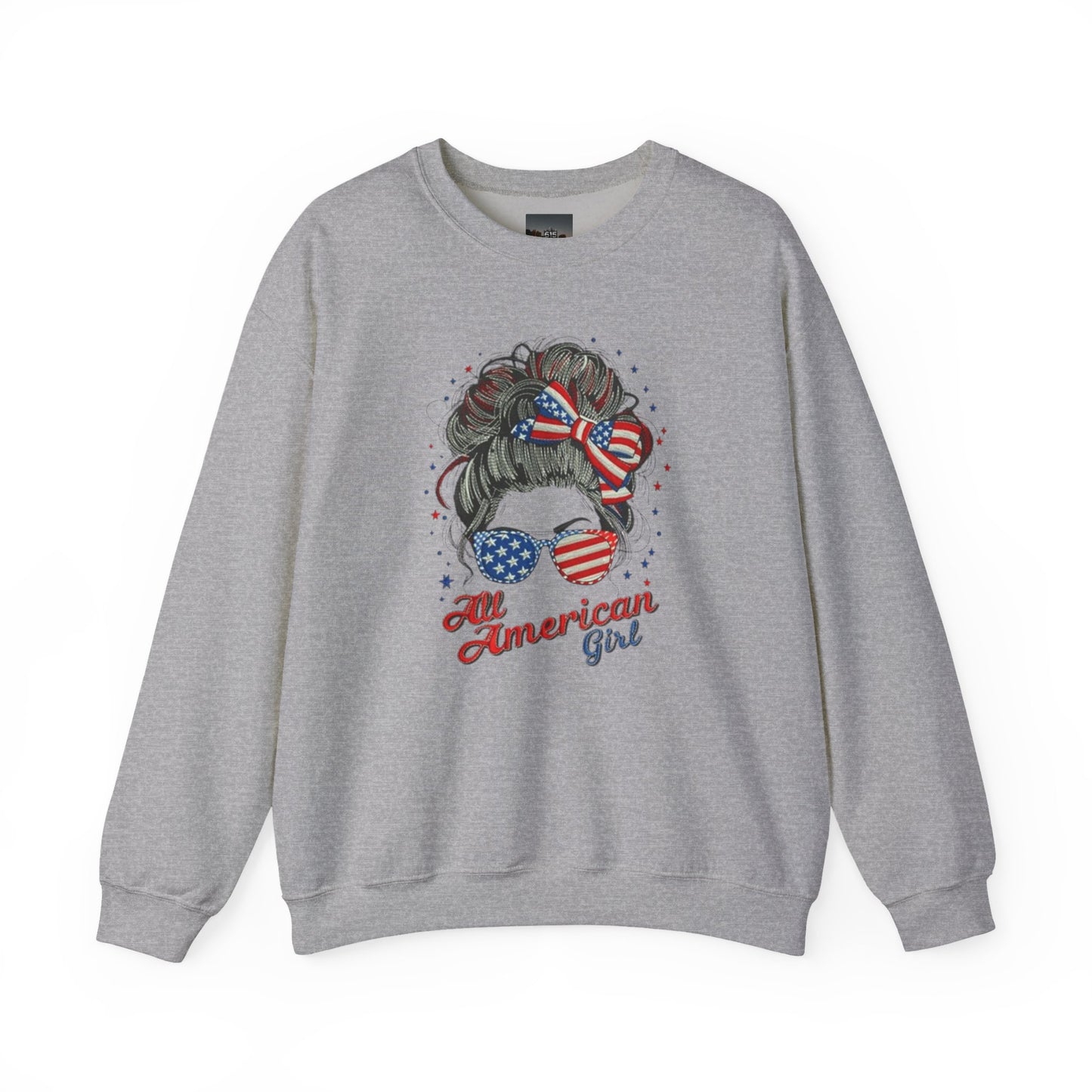 #250 "All American Girl" Patriotic Messy Bun Sweatshirt