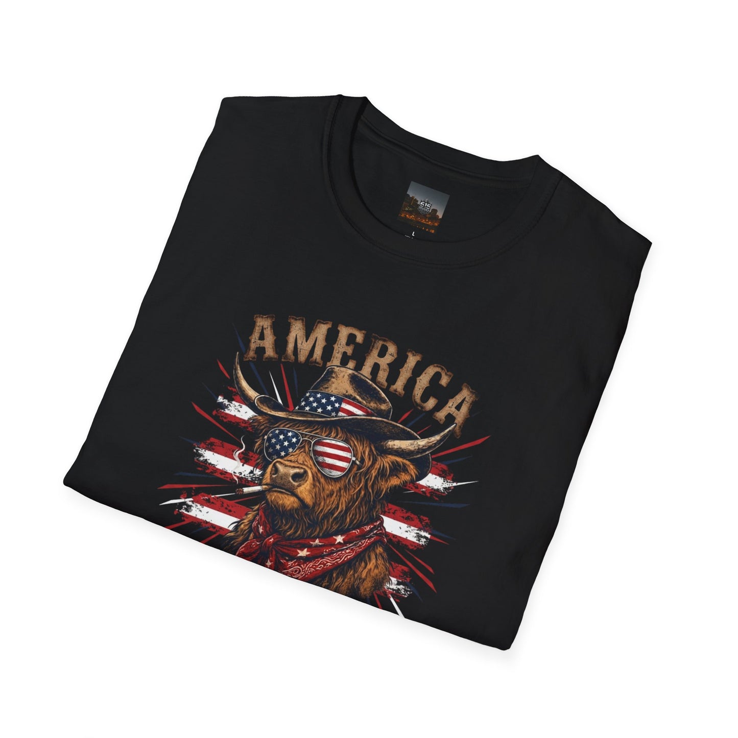 #250 America 250 Strong Patriotic Bull with American Flag T-Shirt