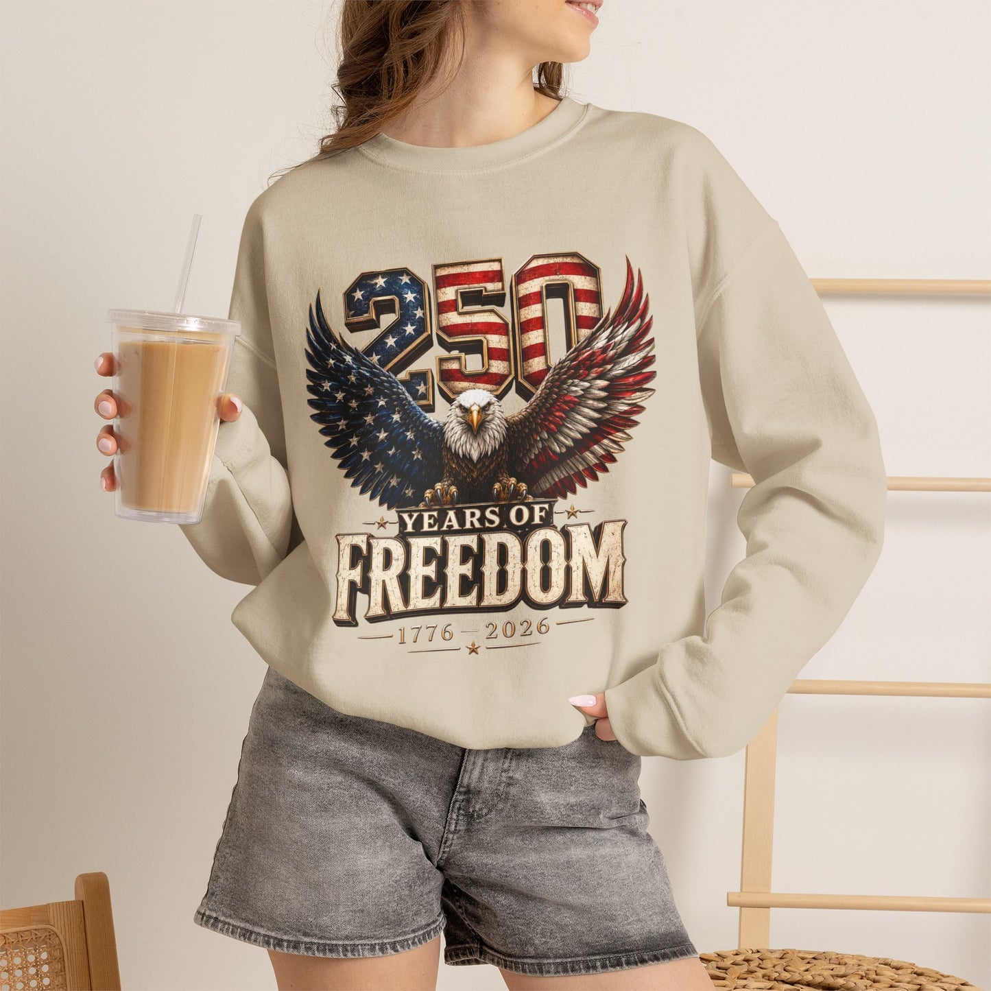 #250 250 Years of Freedom Eagle Patriotic American Flag Anniversary (1776–2026) Crewneck Sweatshirt