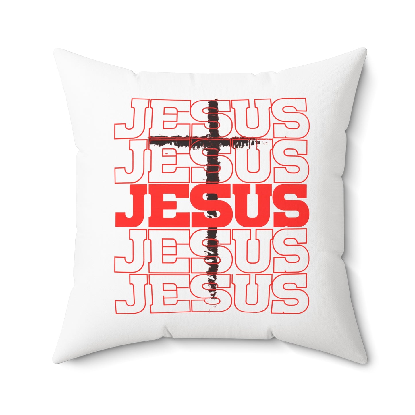 Jesus Cross Red Text Black Cross Graphic - Decorative Throw Pillow for Christian Home Decor