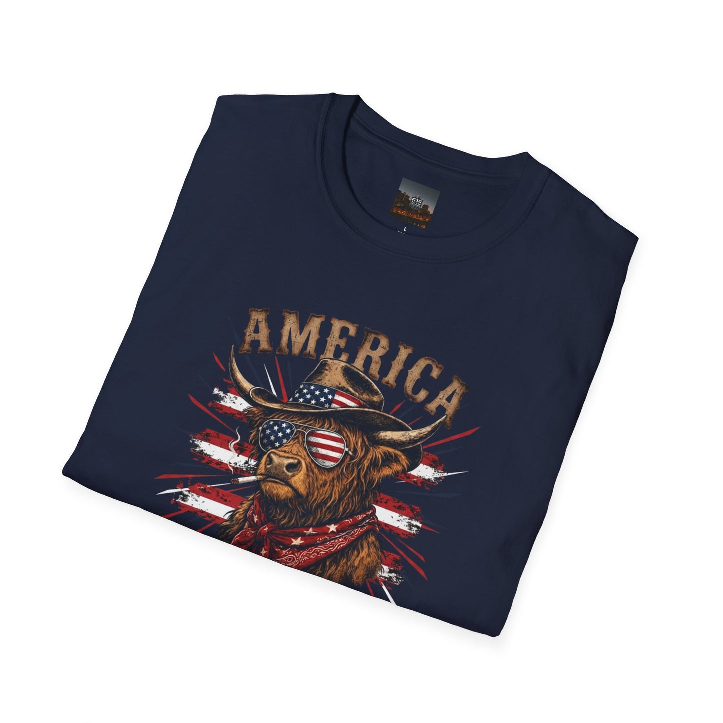#250 America 250 Strong Patriotic Bull with American Flag T-Shirt
