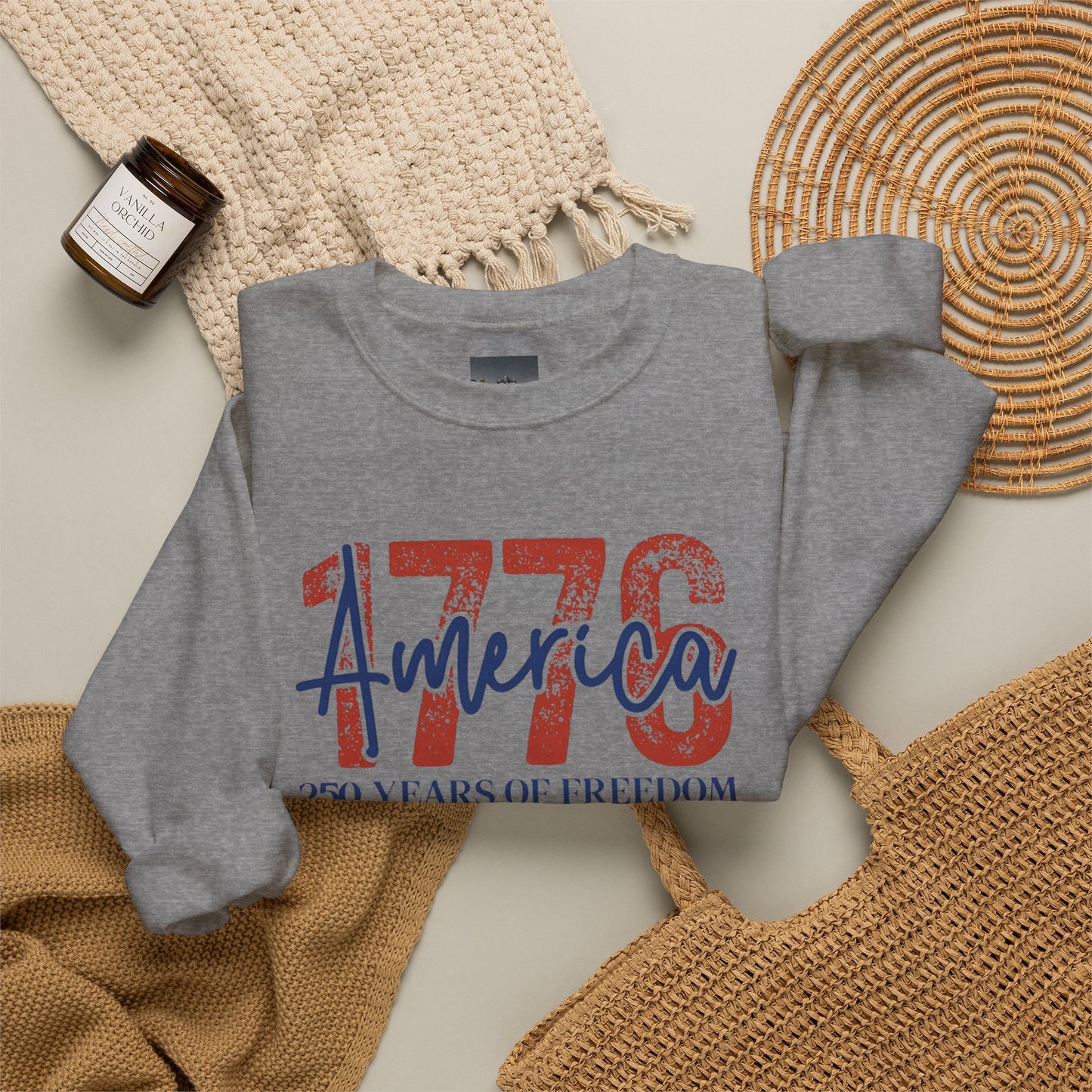 #250 1776 America: 250 Years of Freedom' Patriotic Independence Day Crewneck Sweatshirt