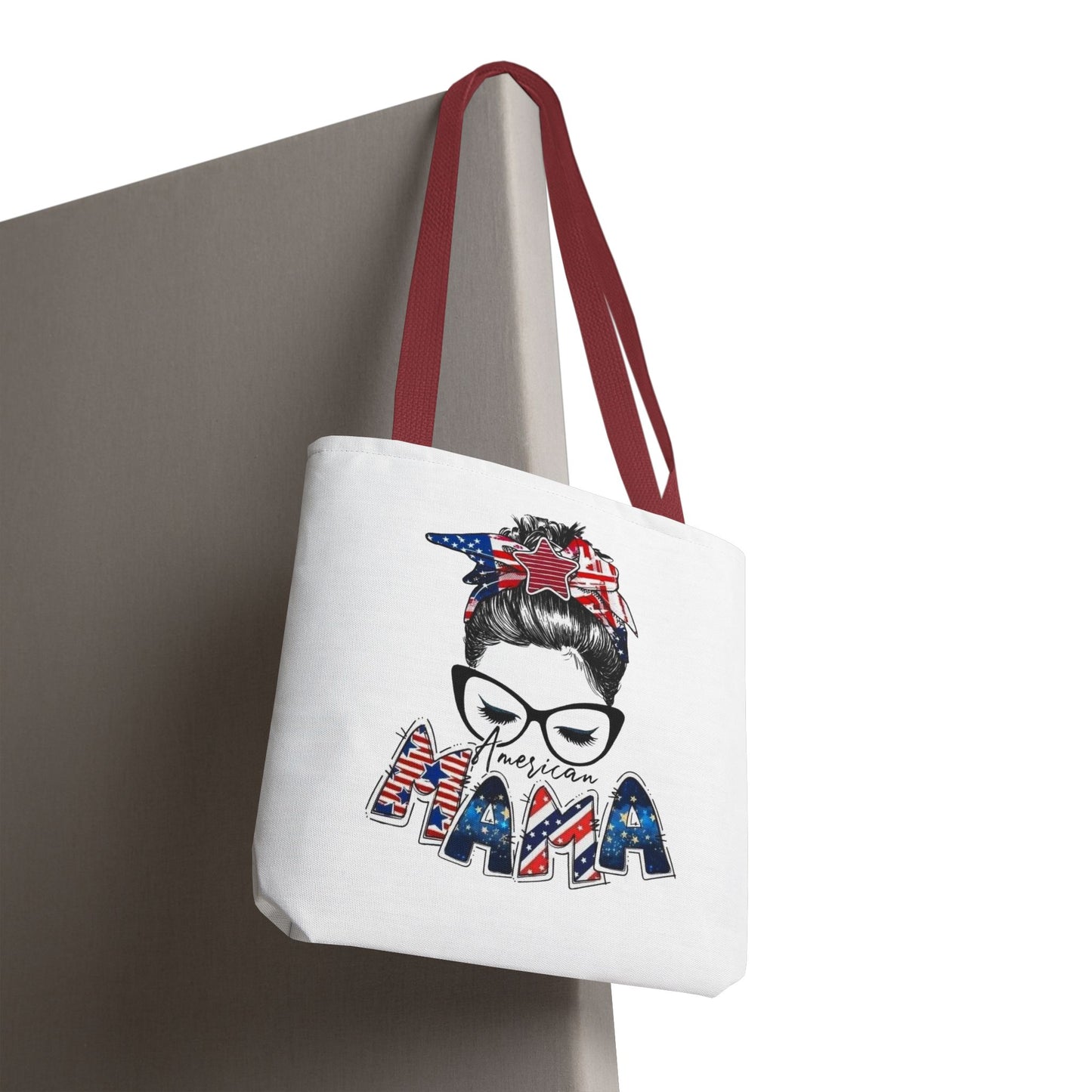#250 Mama USA Flag Messy Bun Tote Bag