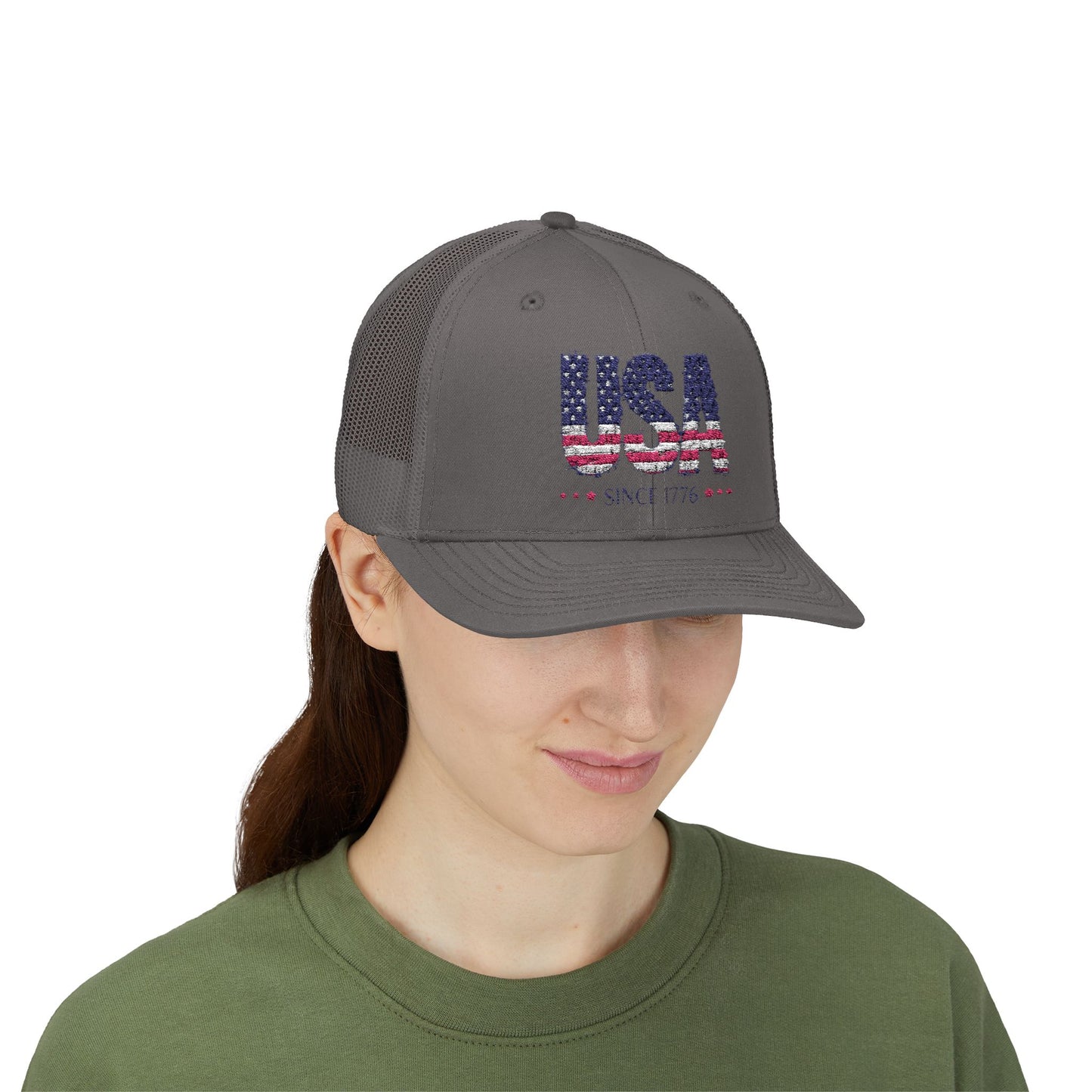 #250 USA Flag "USA Since 1776" Patriotic Snapback Trucker Cap
