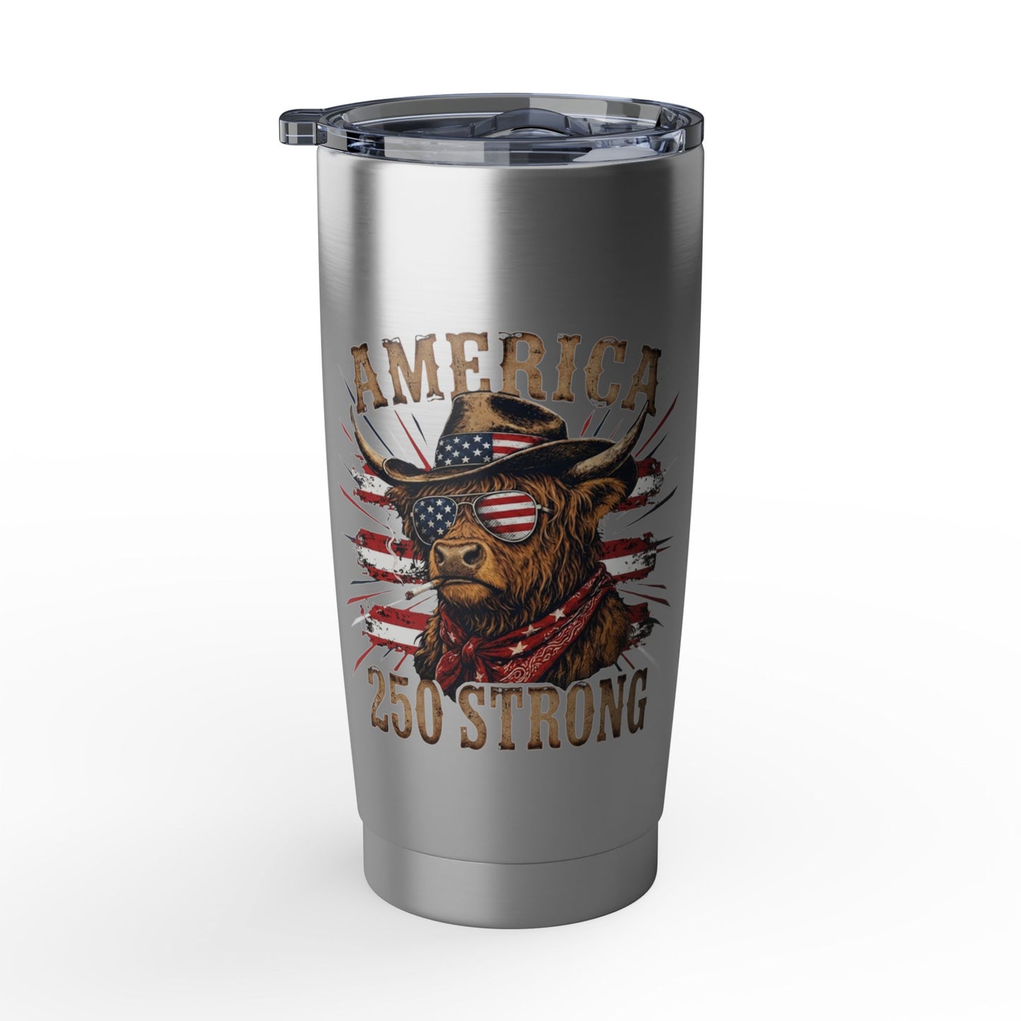 #250 America 250 Strong Patriotic Bull with American Flag 20oz Stainless Travel Tumbler 'Vagabond'