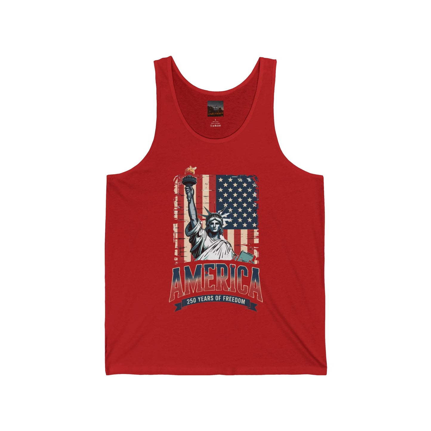 #250 Statue of Liberty American Flag 'America' Patriotic Independence Day Jersey Tank Top