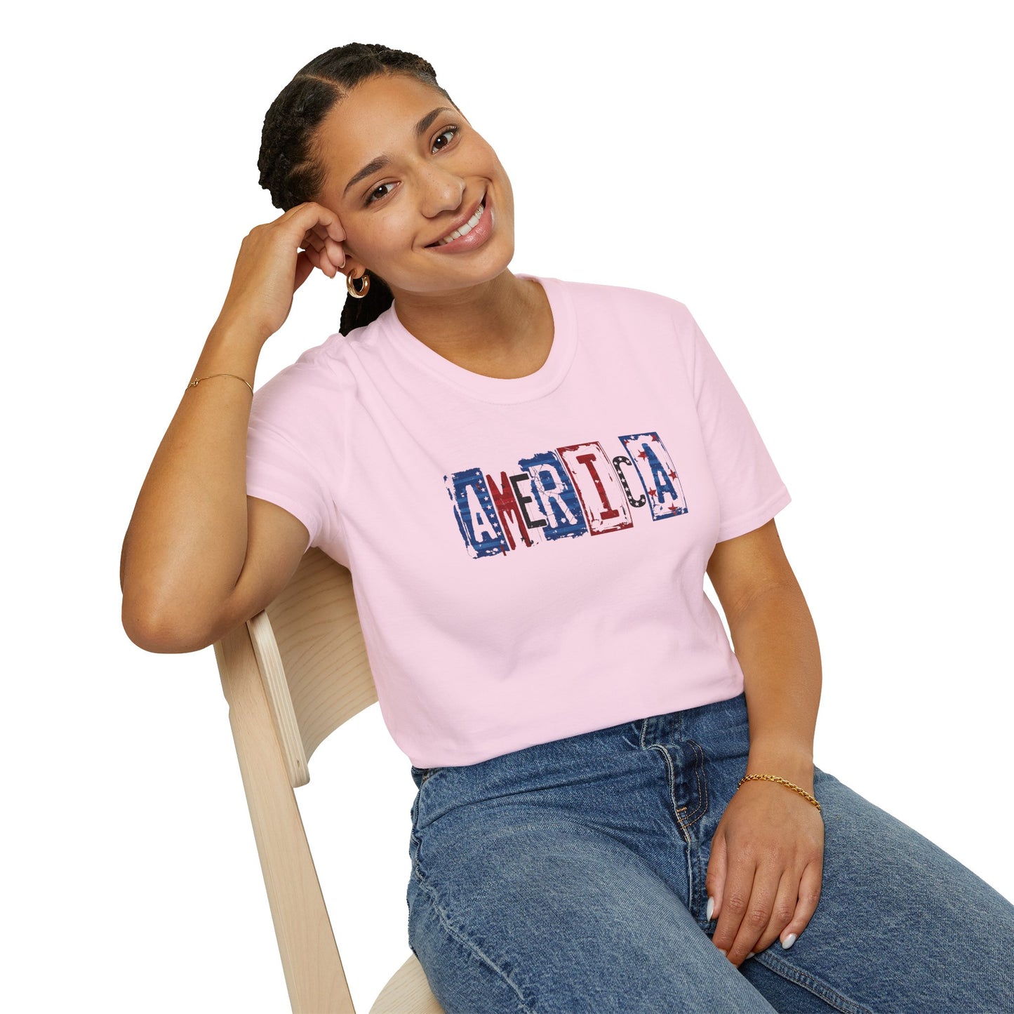 #250 America Retro Block Text Patriotic T-Shirt