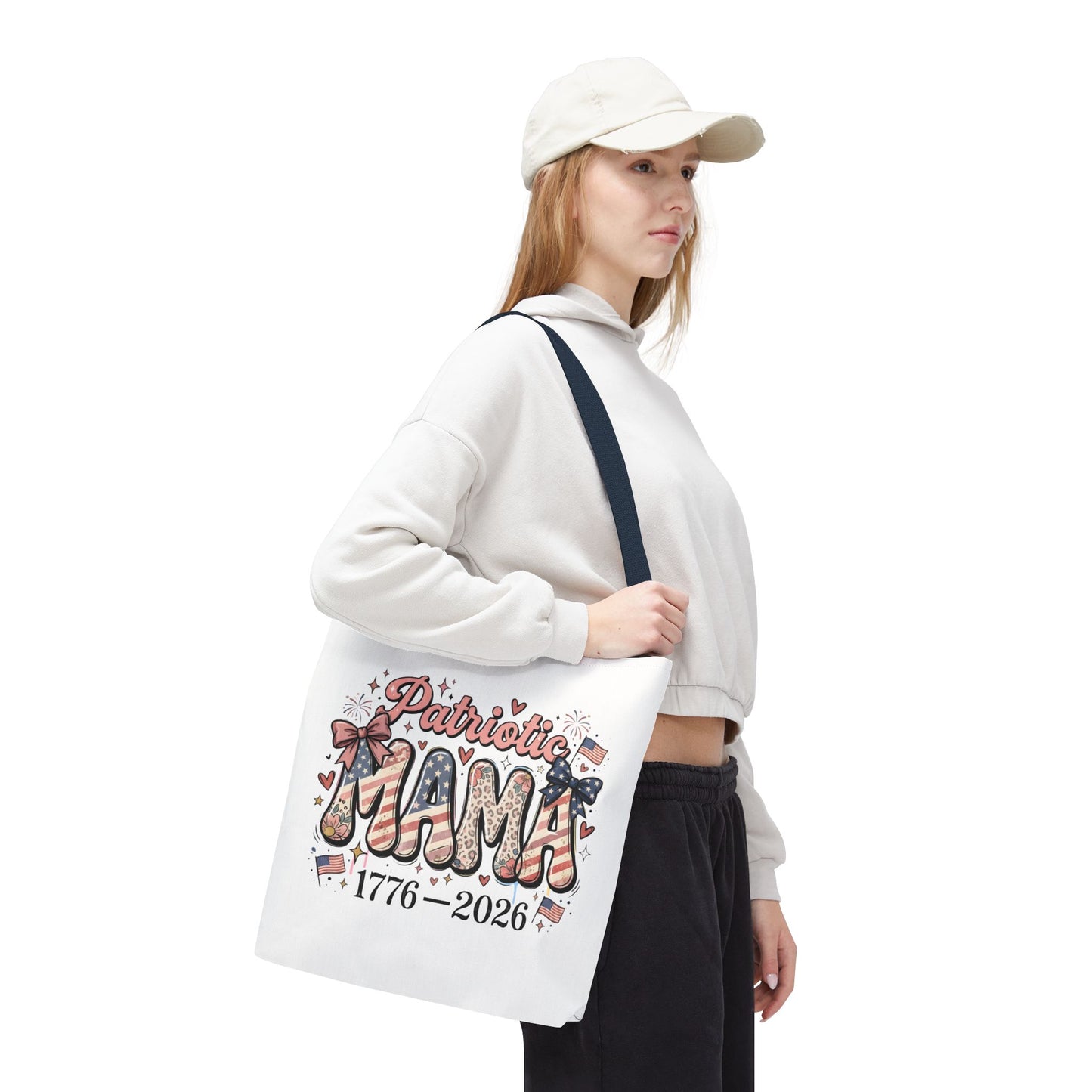 #250 Patriotic Mama 1776–2026 American Flag Tote Bag