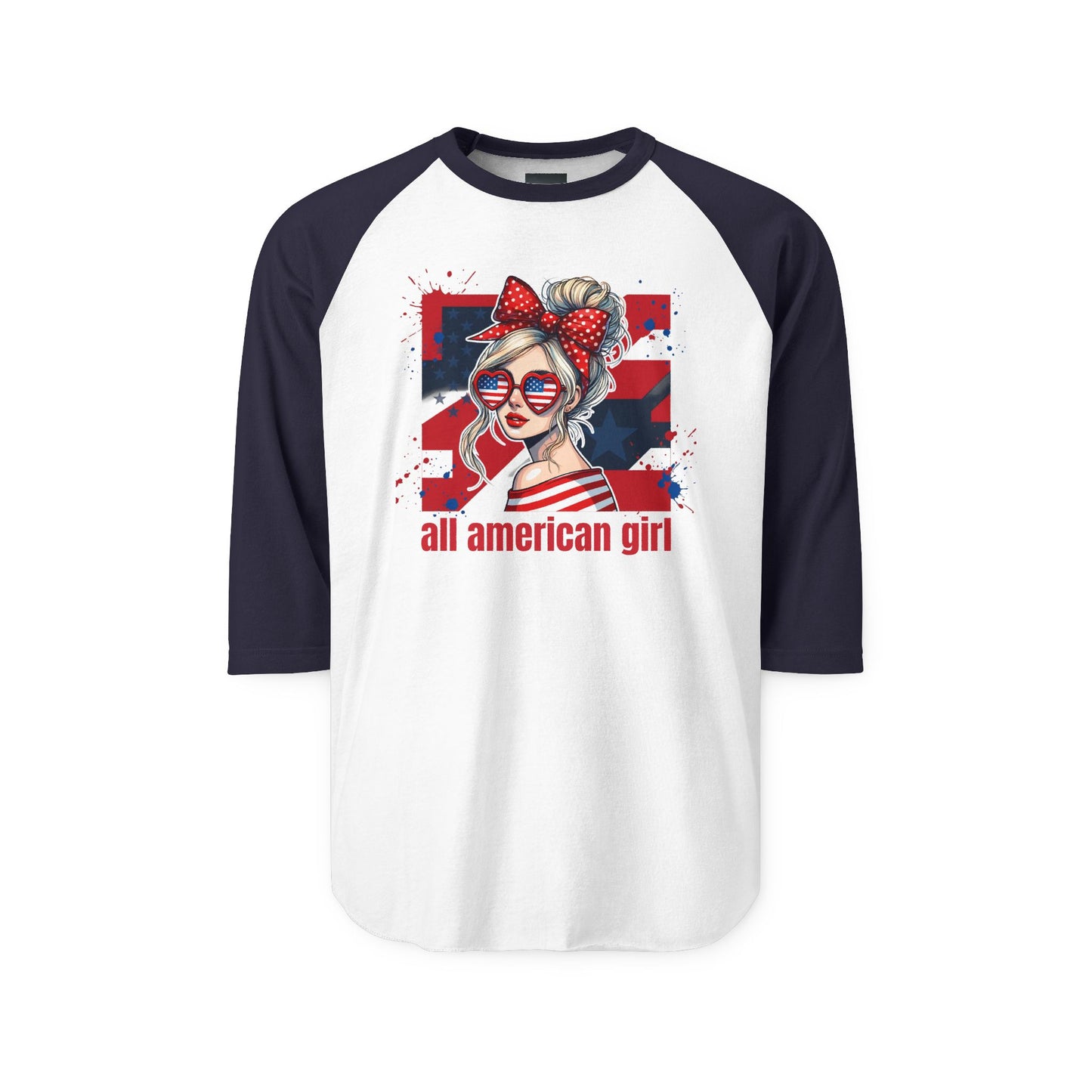 #250 All American Girl Patriotic Raglan 3/4 Sleeve Baseball Tee