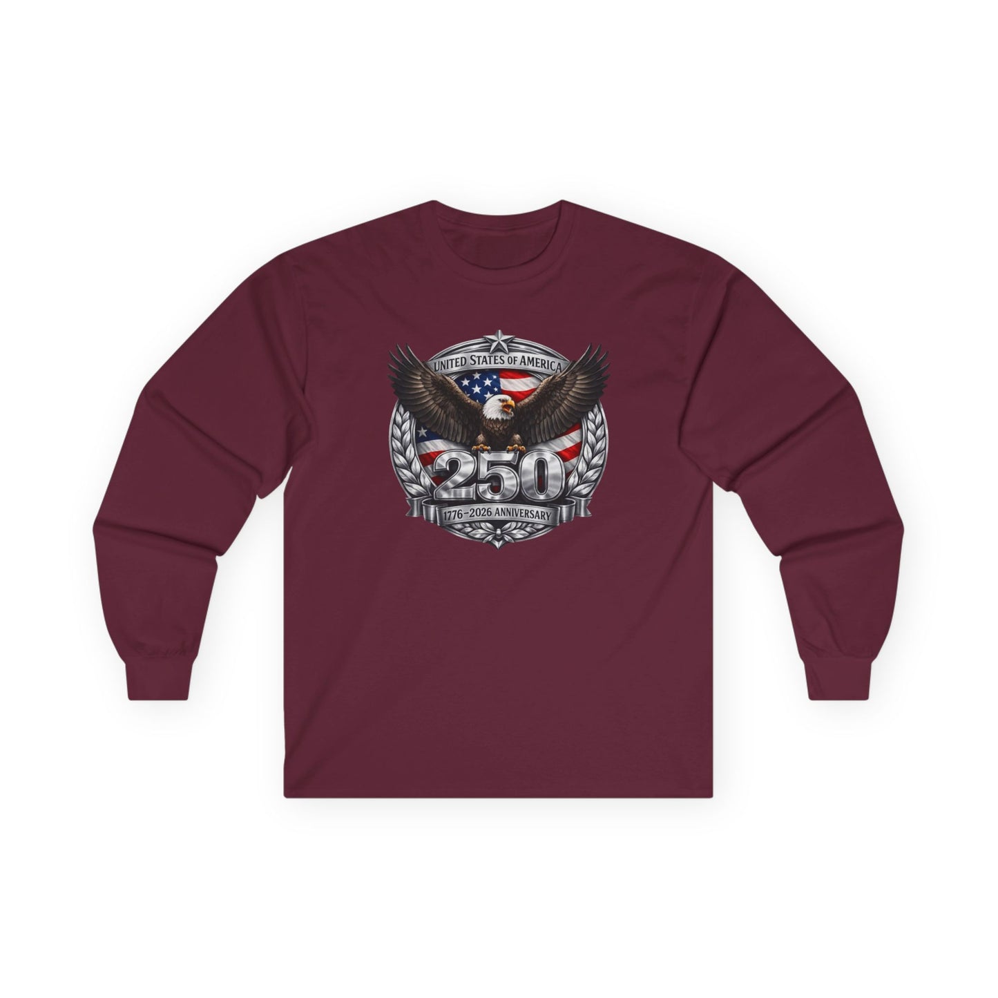 #250 Patriotic Bald Eagle 250 United States Emblem Long Sleeve Tee