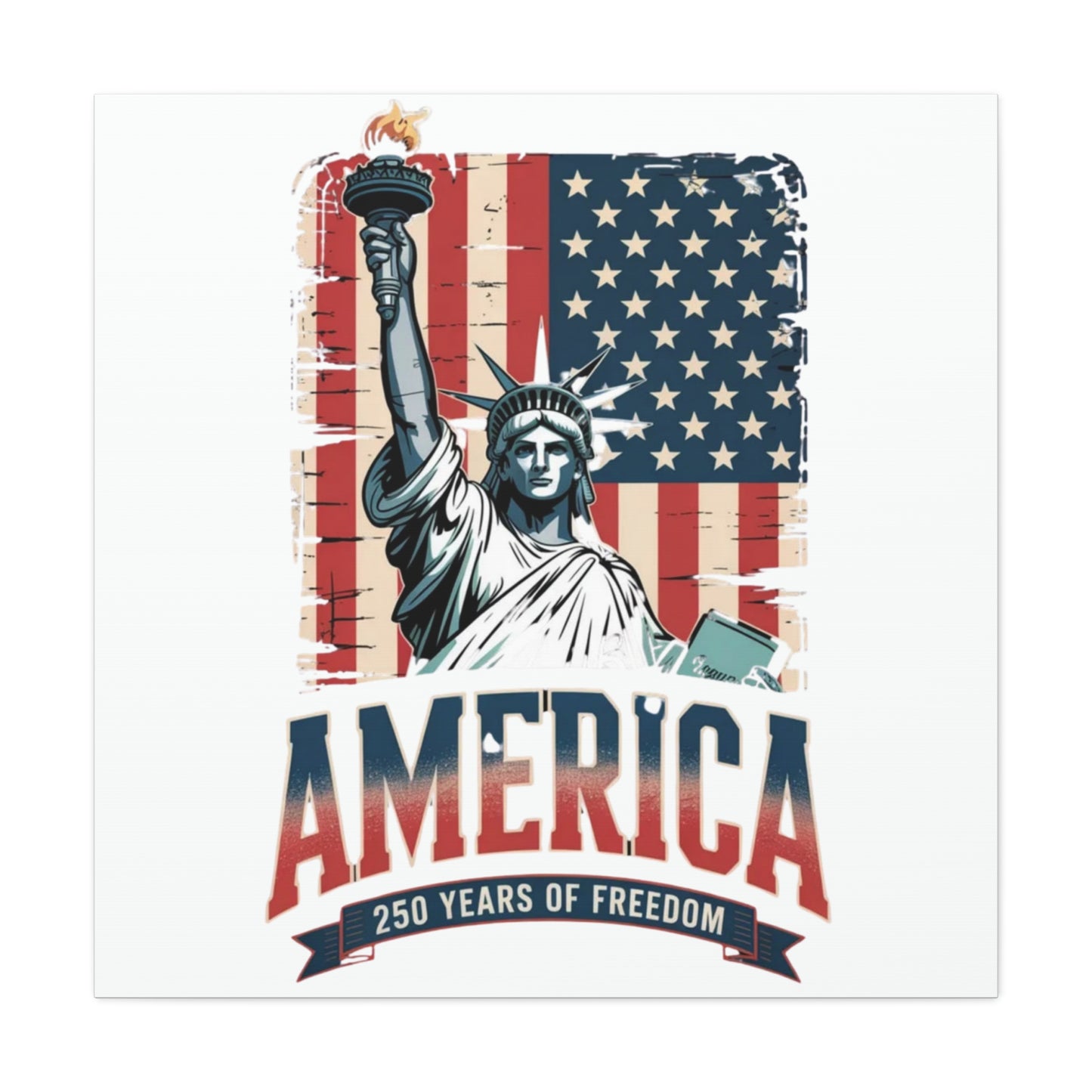 #250 Statue of Liberty American Flag 'America' Patriotic Independence Day Matte Canvas Wall Art