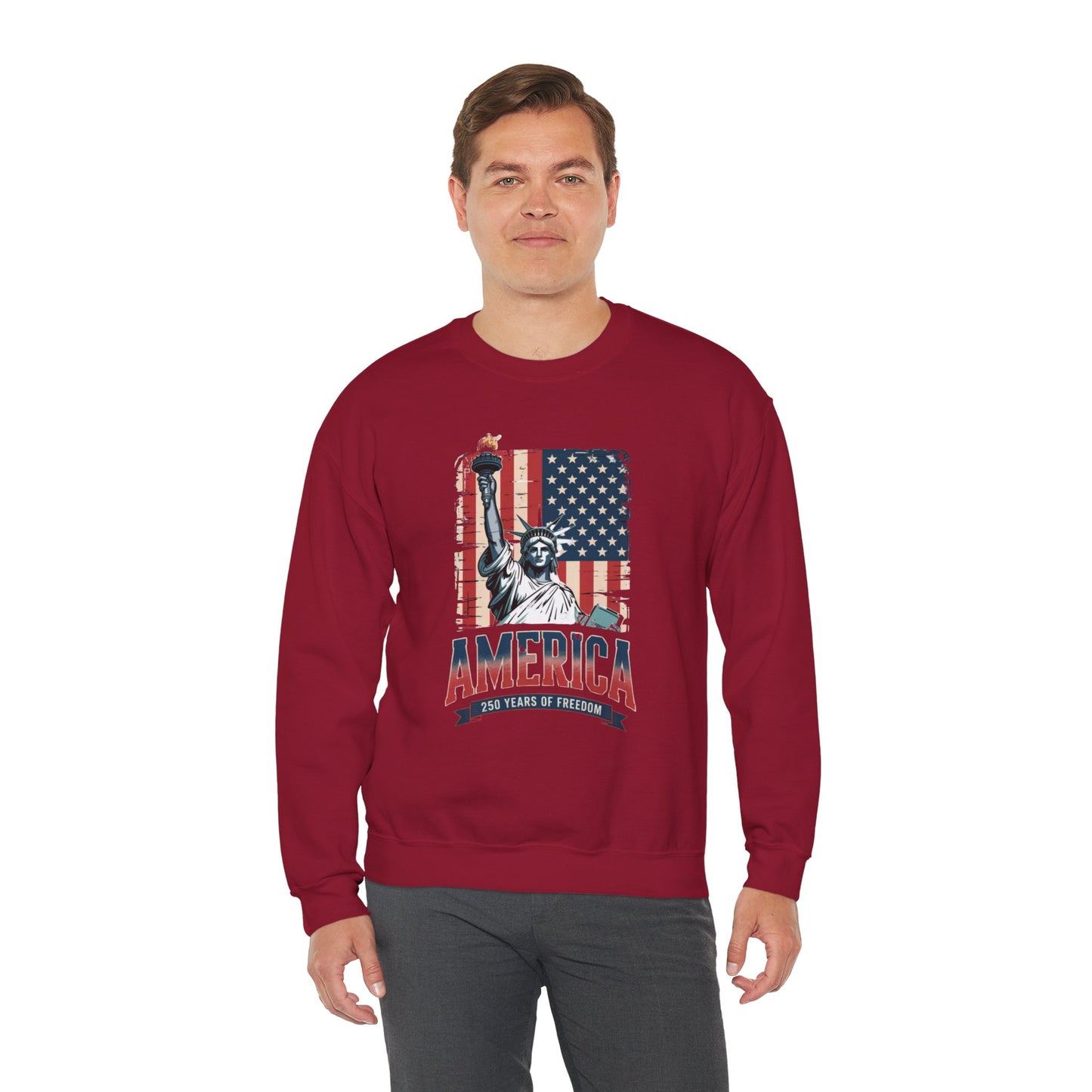 #250 Statue of Liberty American Flag 'America' Patriotic Independence Day Crewneck Sweatshirt